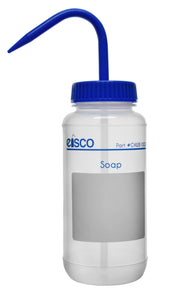 Self-Venting Wide Mouth LDPE Soap Wash Bottle with Blank Label and Blue Cap, 500mL