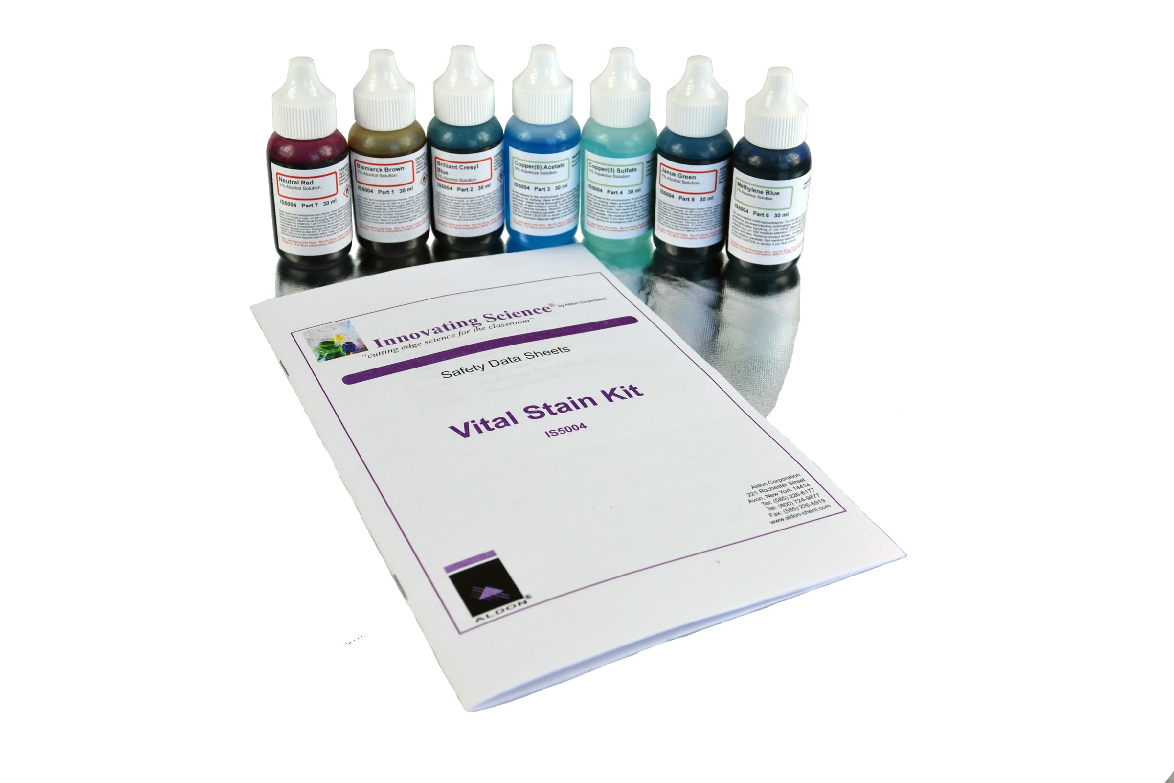 7-Bottle Microscope Vital Stain Kit with Slides, Cover Slips and Storage