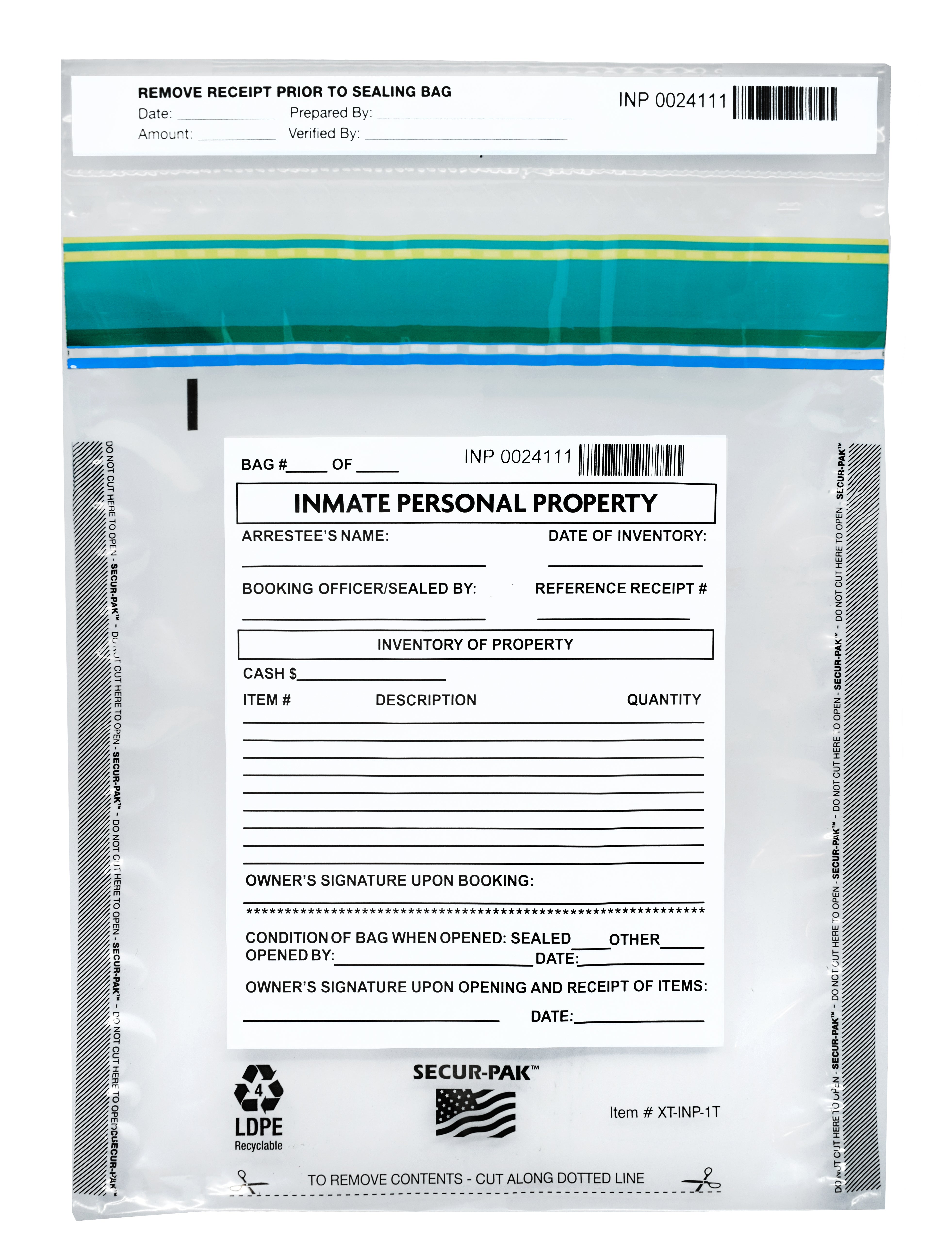 Premium Tamper-Evident Inmate Personal Property Bags, 9 x 12", 100-Pack