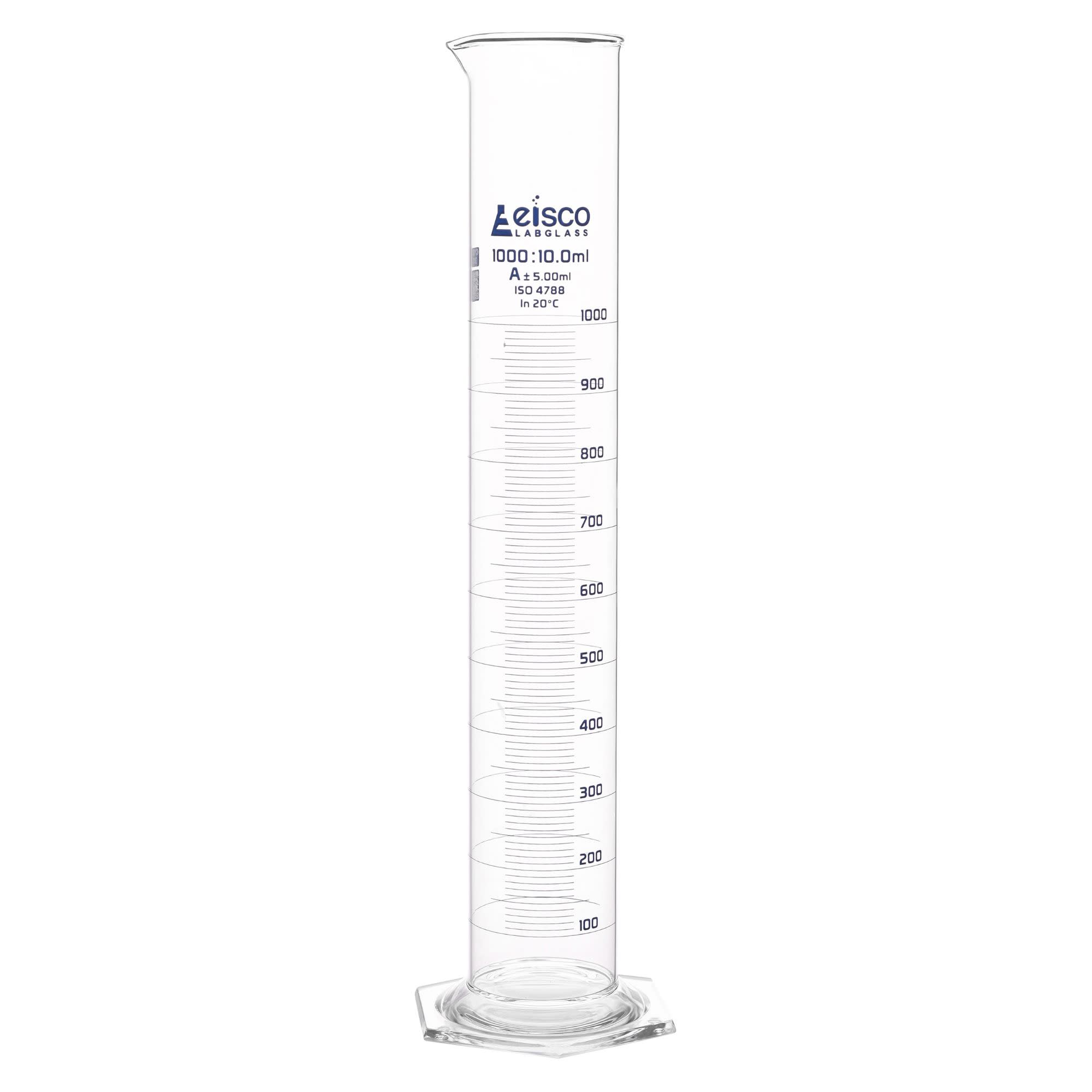 ASTM Class A Borosilicate Glass Graduated Cylinder with QR Certificate, Blue Graduations