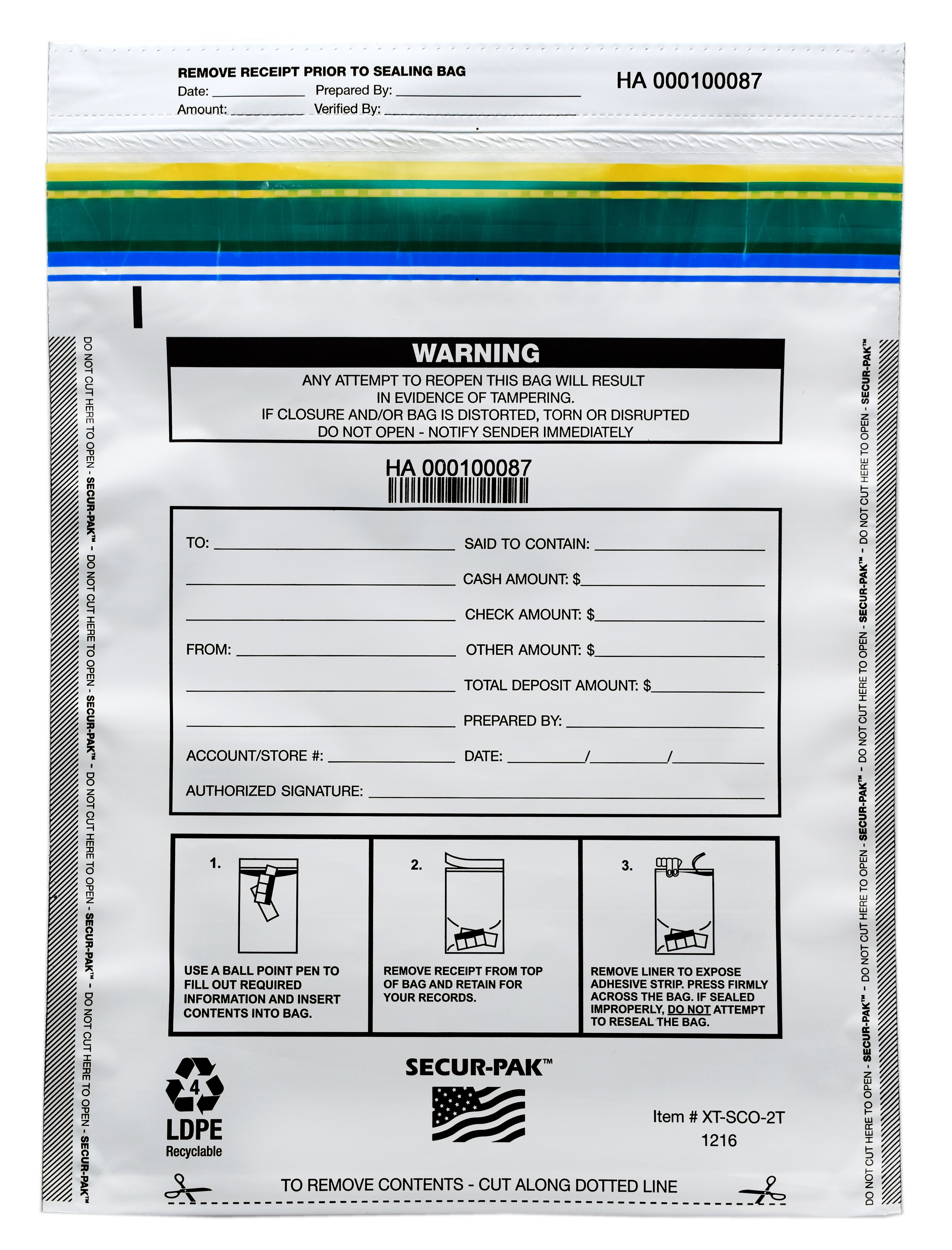 Level 4 Tamper-Evident Deposit Bag, 12"x16" Opaque, 100-Pack