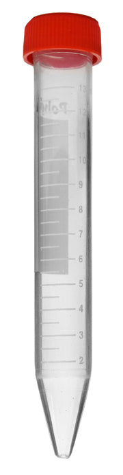 Polypropylene Conical Centrifuge Tube with Screw Cap, 15mL, 120 x 16mm, 0.5mL White Graduations