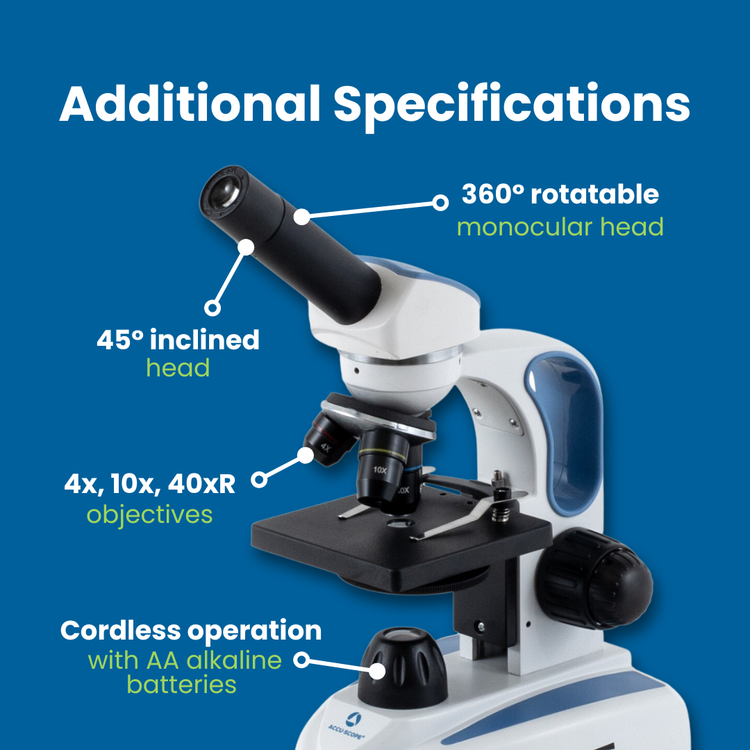 Accu-Scope Student Monocular Compound Microscope, EXM-50, 40-400X