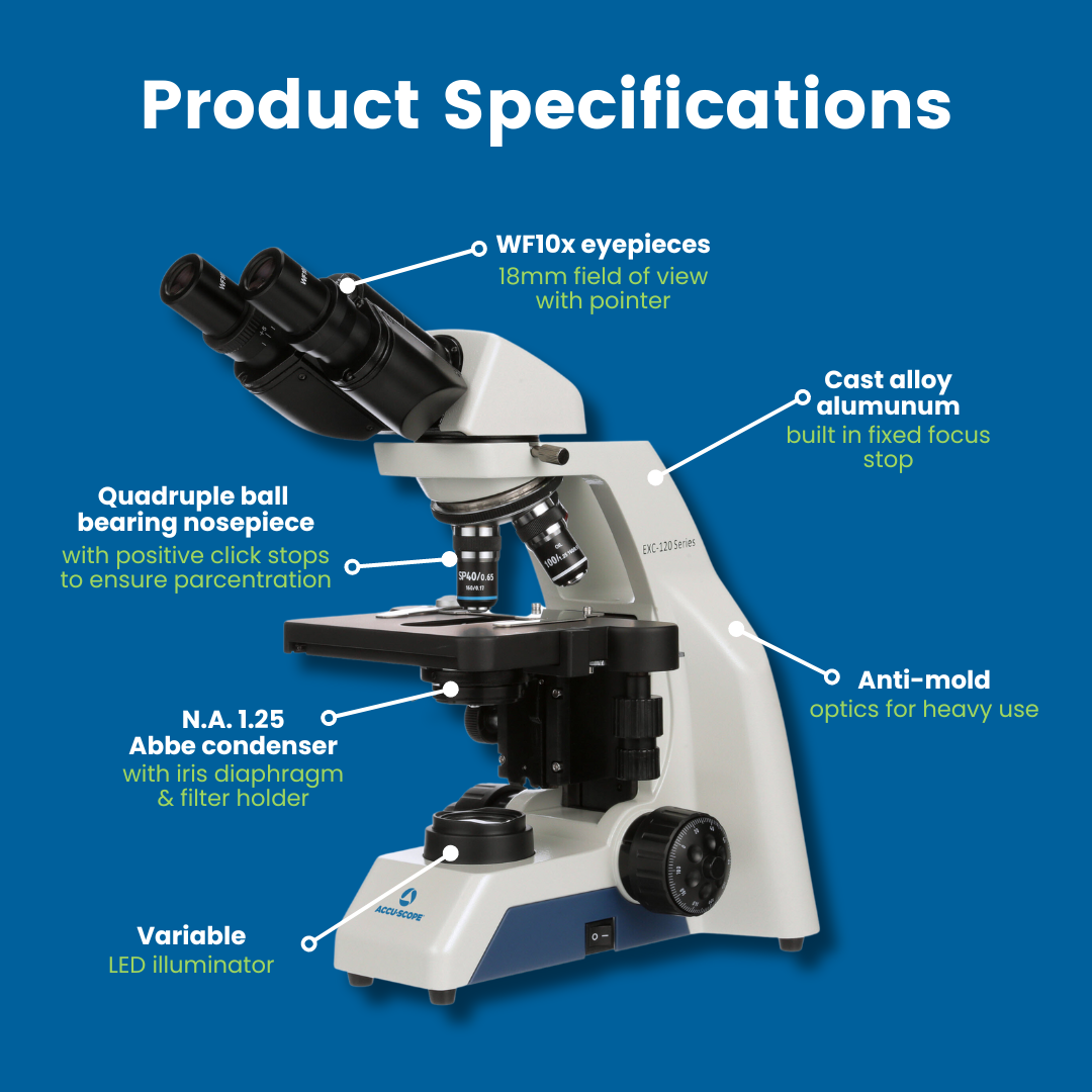 Accu-Scope Binocular Compound Microscope, EXC-120, 40-1000X