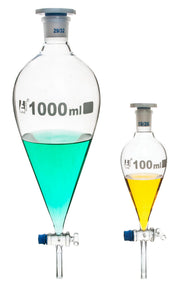 Dropping Funnel, 50mL - Squibb - With 14/23 Plastic Stopper & Glass Key Stopcock - Borosilicate Glass