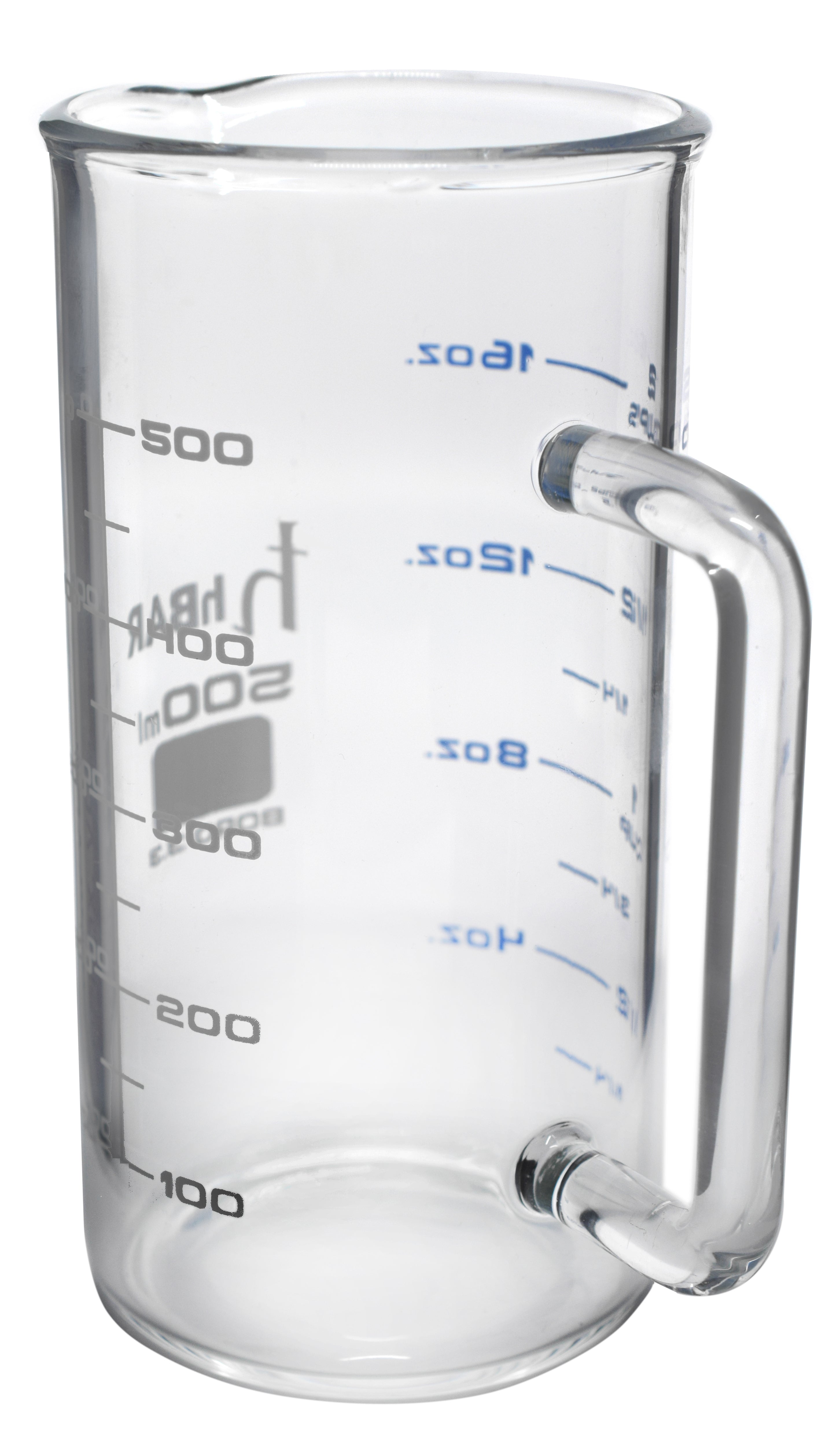 Tall Form Industrial Borosilicate 3.3 Glass Beaker Mug with Spout, 500mL