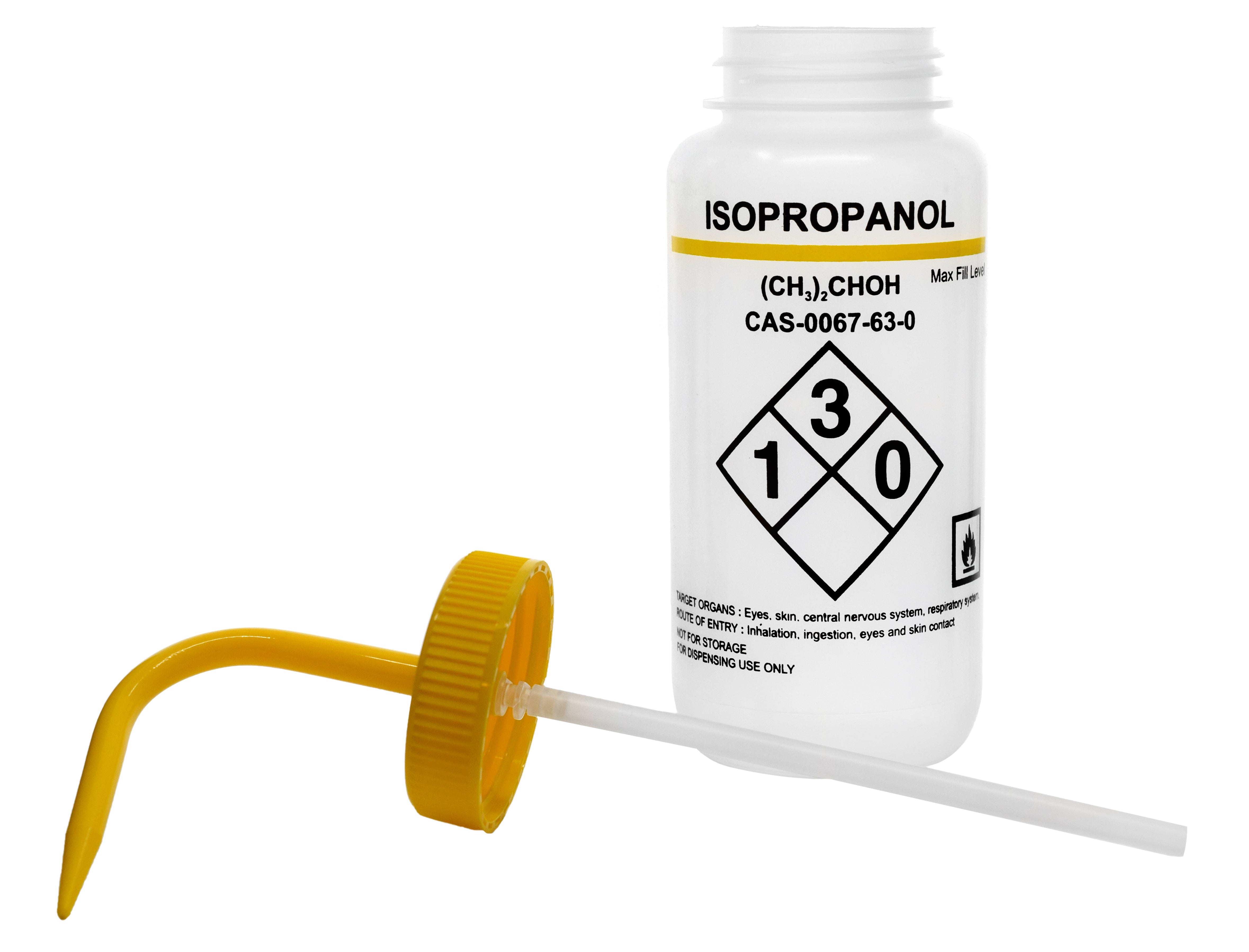 Yellow Color-Coded Self-Venting LDPE Isopropanol Wash Bottle, 500mL