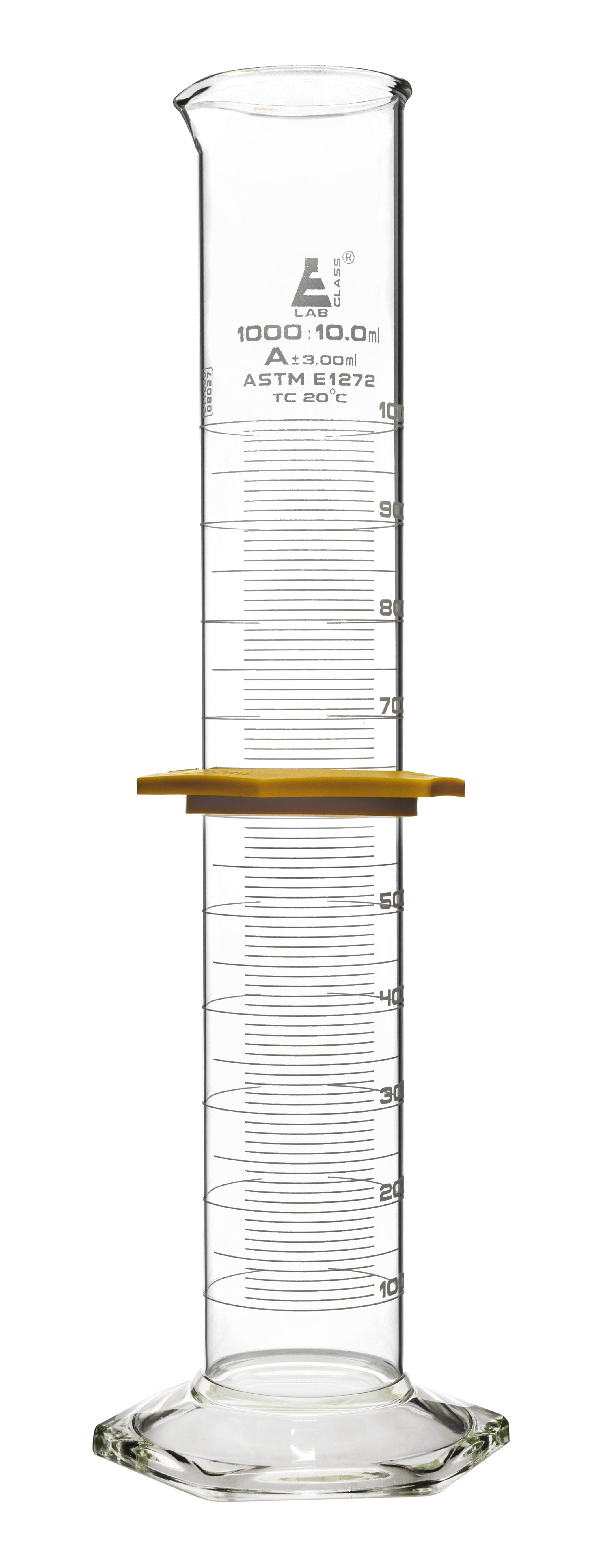 Class A Borosilicate Glass Graduated Cylinder with Protective Collar, White Graduations