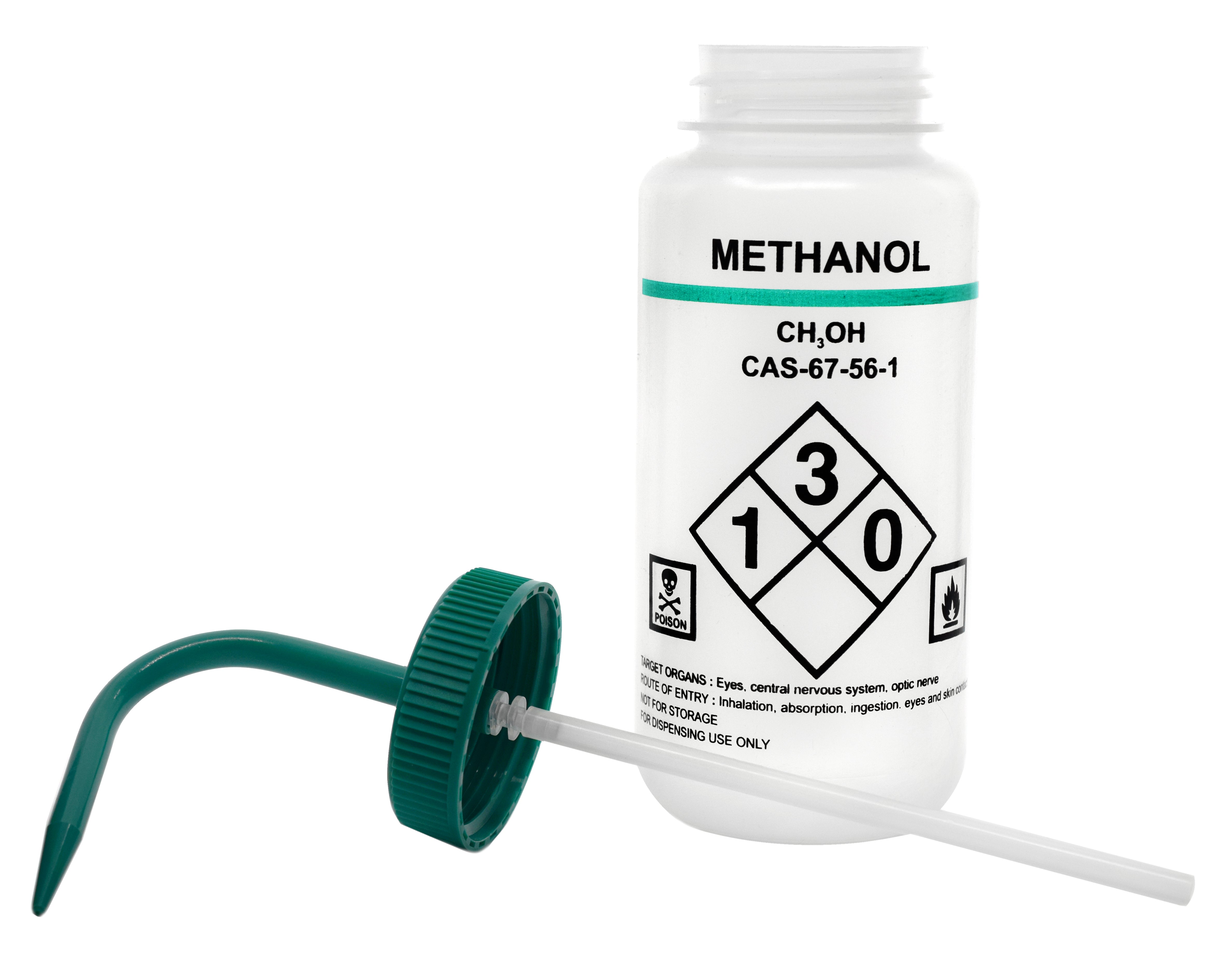 Green Color-Coded Self-Venting LDPE Methanol Wash Bottle, 500mL