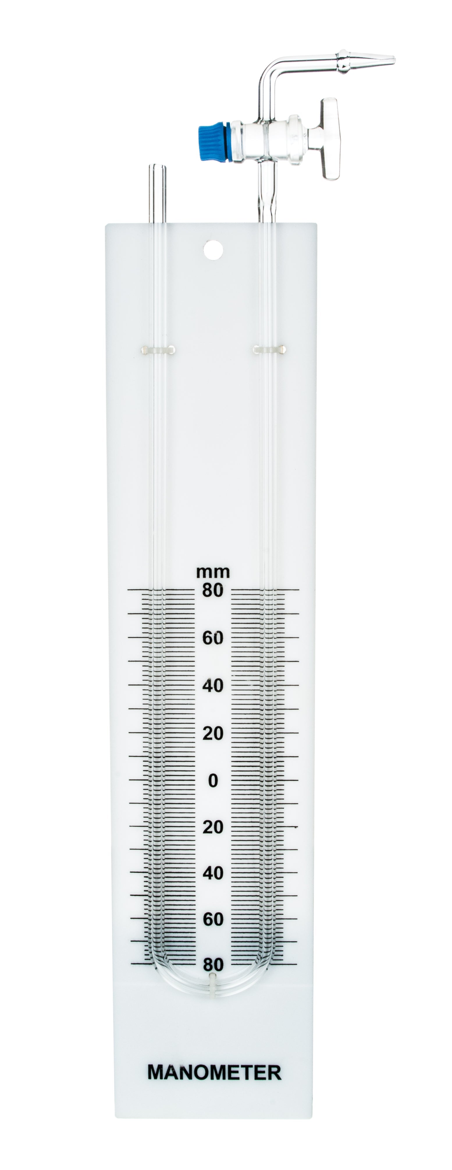 U-Tube Glass Manometer with Printed Scale, 80-0-80