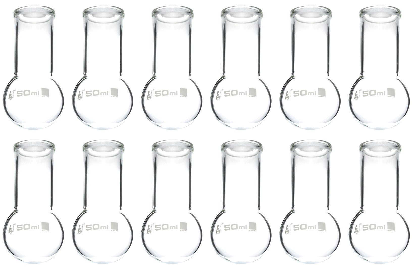 Round Bottom Wide Neck Borosilicate Glass Boiling Flask with Beaded Rim, 50mL