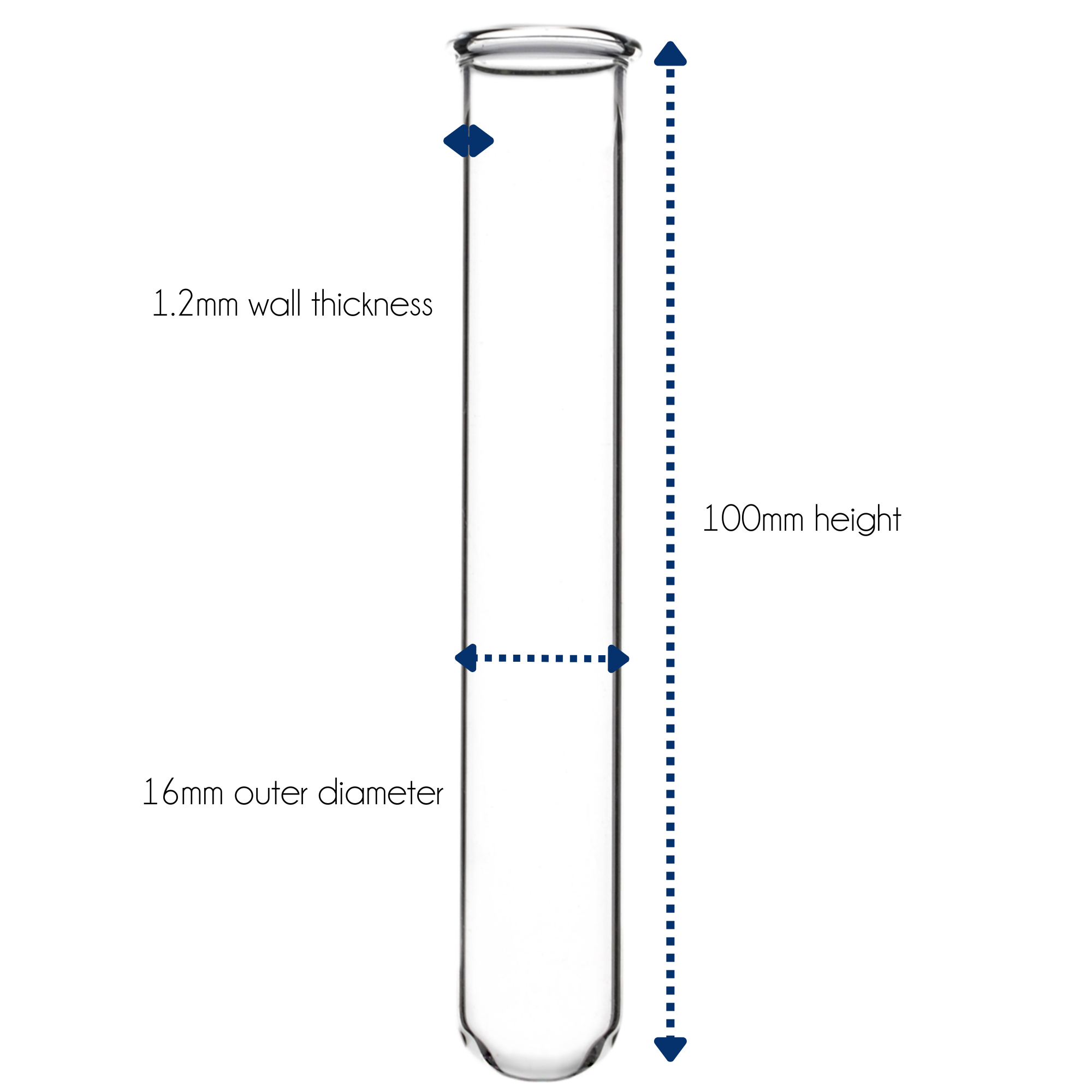 100-Pack Autoclavable Thin-Wall Test Tubes with Rim, 12mL, 100 x 16mm, Borosilicate Glass