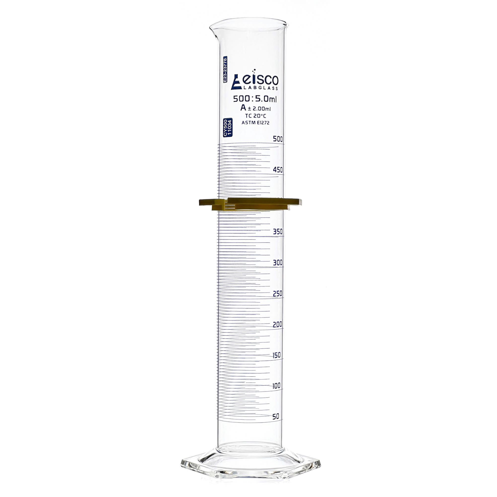 ASTM Class A Borosilicate Glass Graduated Cylinder with Individual Certificate, Blue Graduations