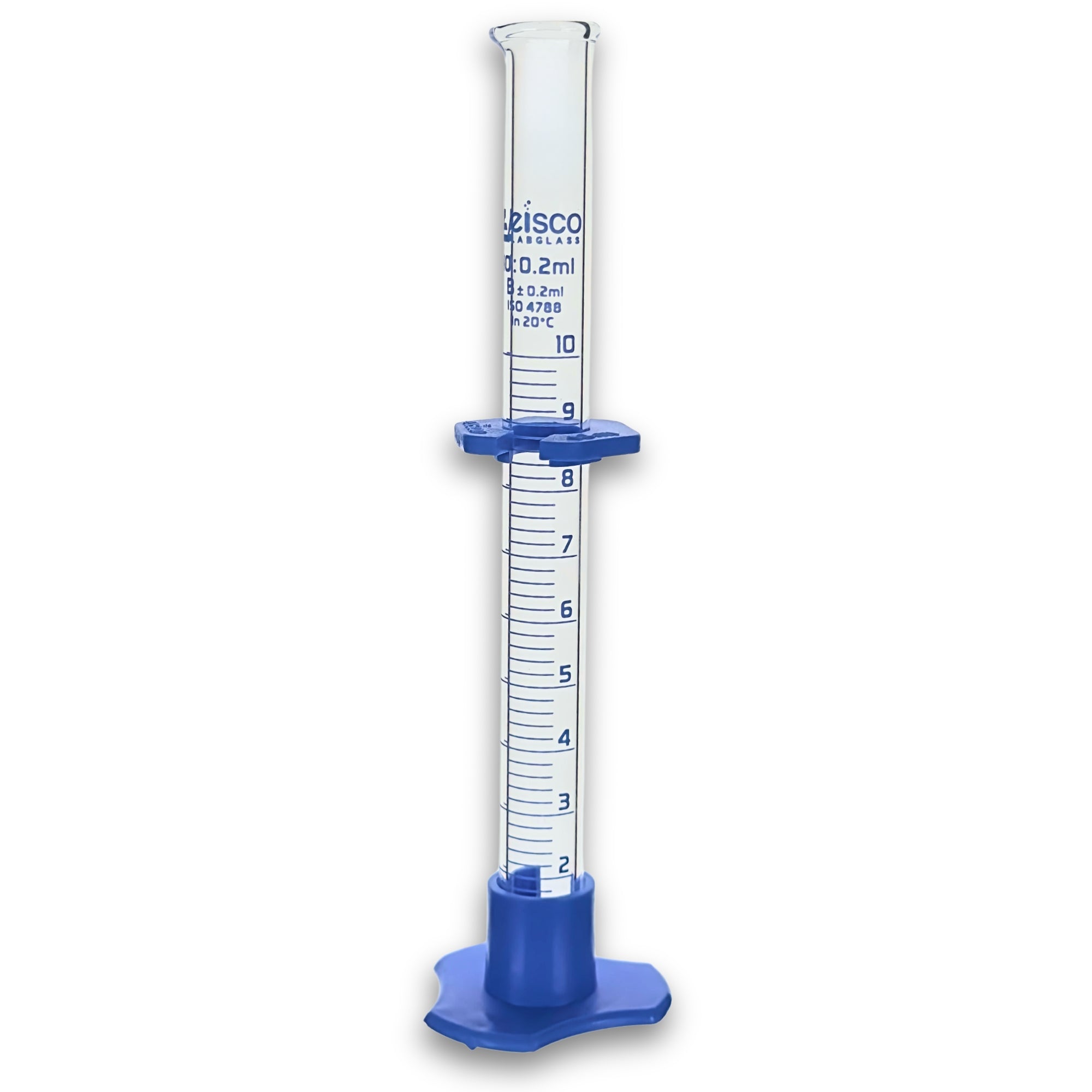 Graduated Cylinder with Hexagonal Base and Plastic Guard, 10mL, 0.2mL Graduations, Borosilicate Glass