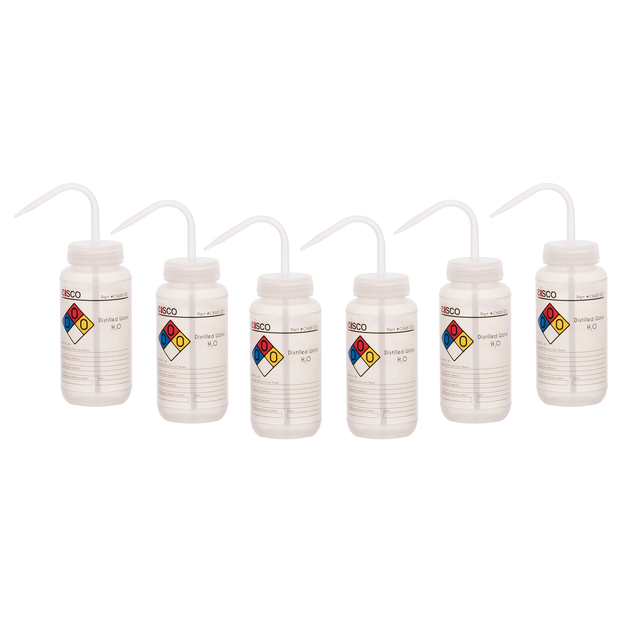 Distilled Water Wash Bottle, LDPE, 4-Color Label, 500mL