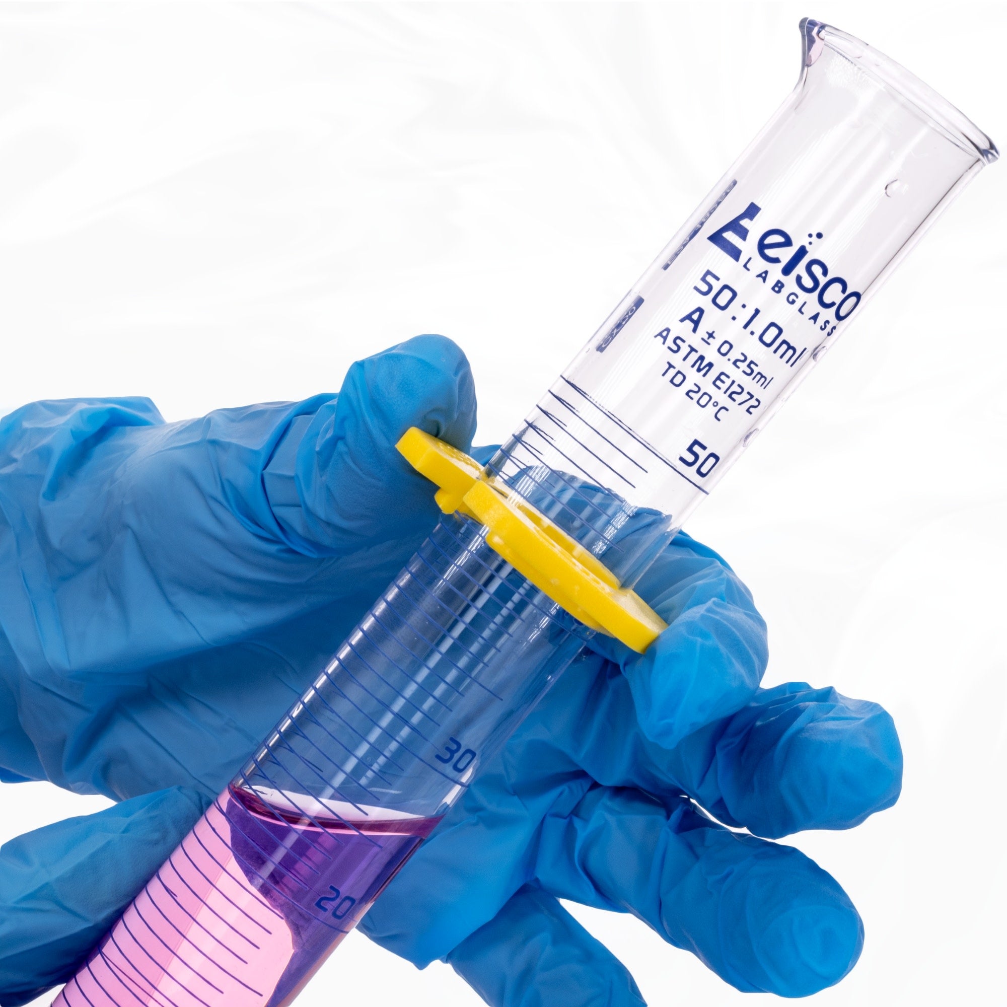 ASTM E1272 Class A Serialized Graduated Cylinder with Hex Base and Guard, 50mL, Autoclavable, Borosilicate 3.3 Glass