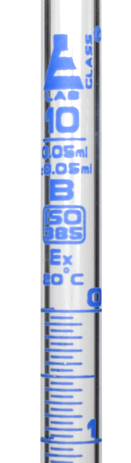 Class B Burette with PTFE Needle Valve Stopcock, 10mL, DIN 385, Borosilicate Glass