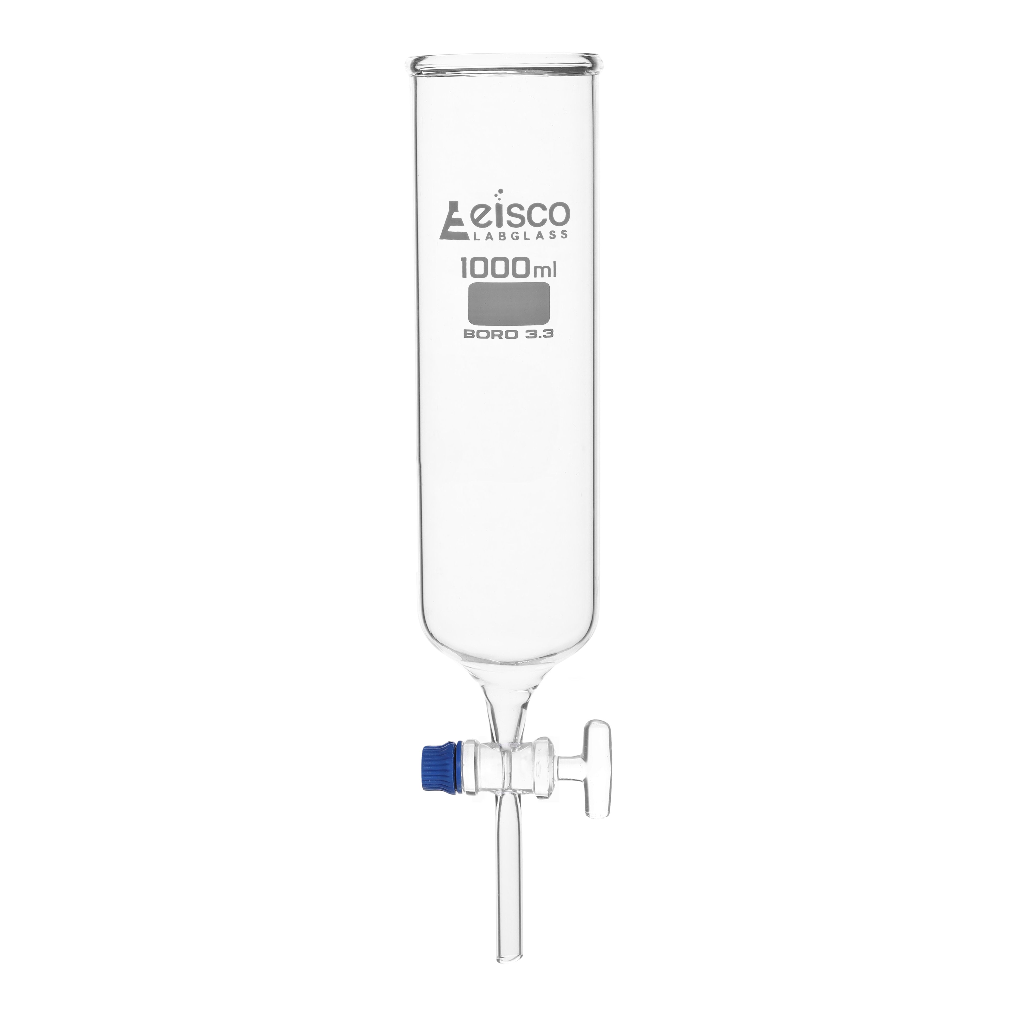 Open Top Cylindrical Dropping Funnel with Glass Key Stopcock, 1000mL, Ungraduated, Borosilicate Glass