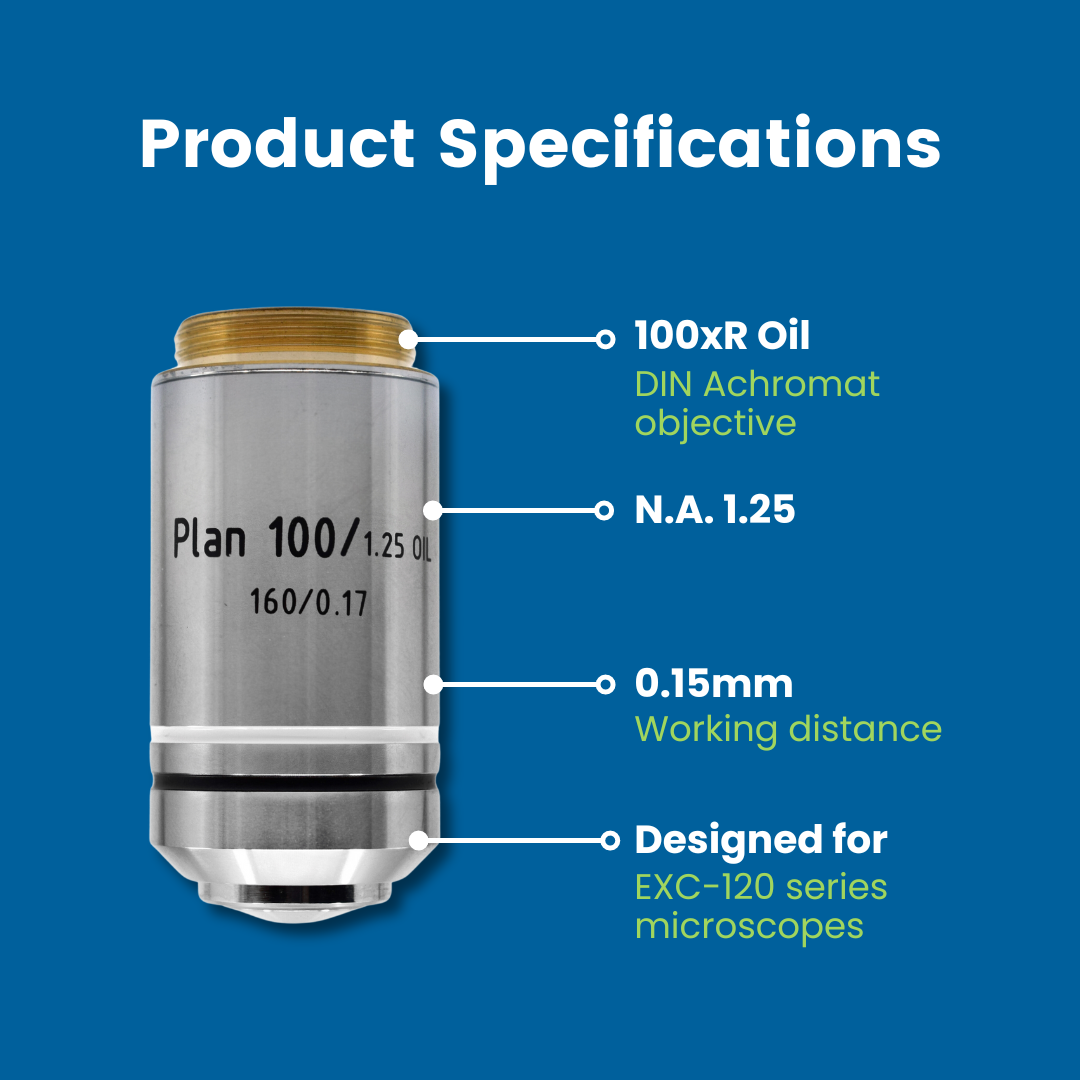 100xR Oil DIN Plan Achromat Microscope Objective for EXC-120