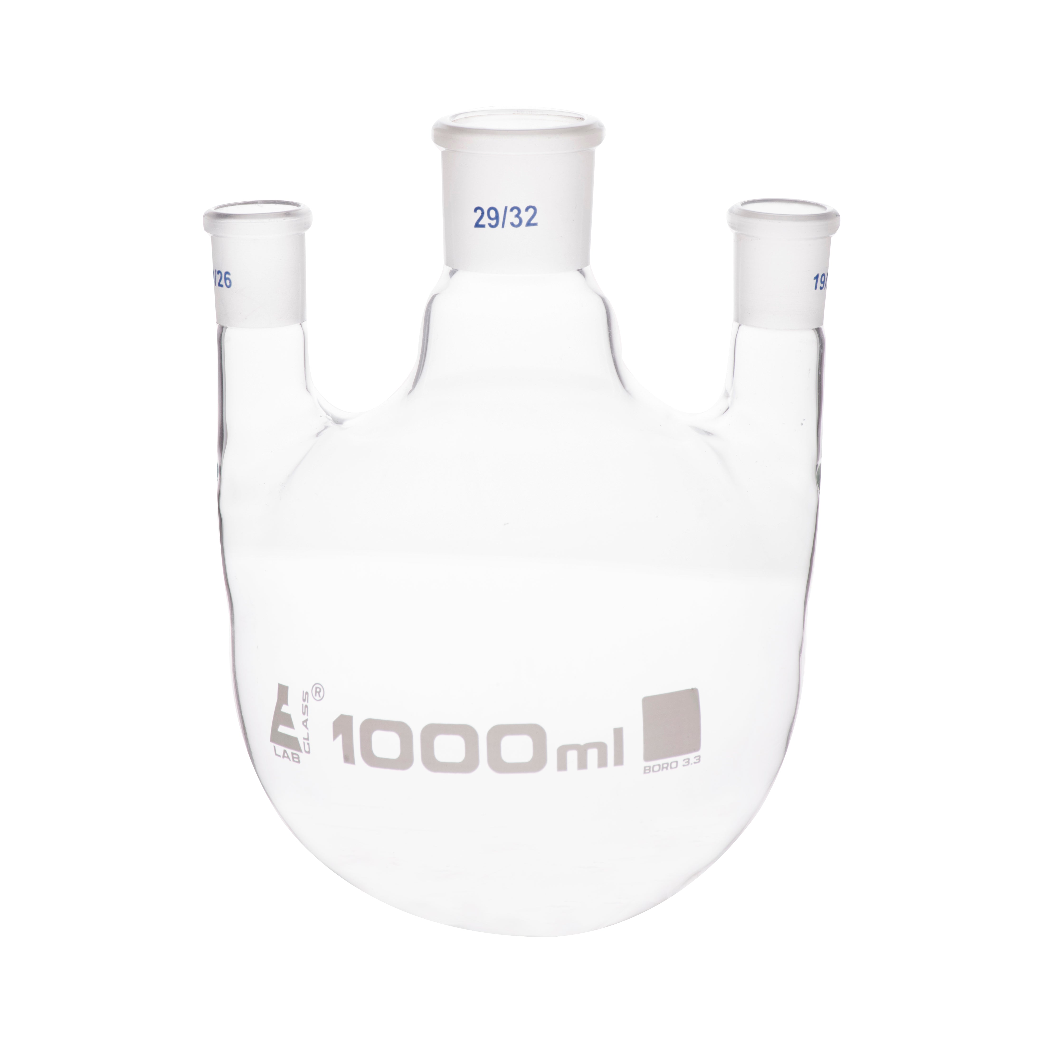 Round Bottom Three-Parallel-Neck Borosilicate Glass Distillation Flask