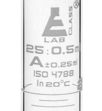 Class A Graduated Cylinder with Round Base and Spout, 25mL, White Graduations, ISO 4788, Borosilicate Glass