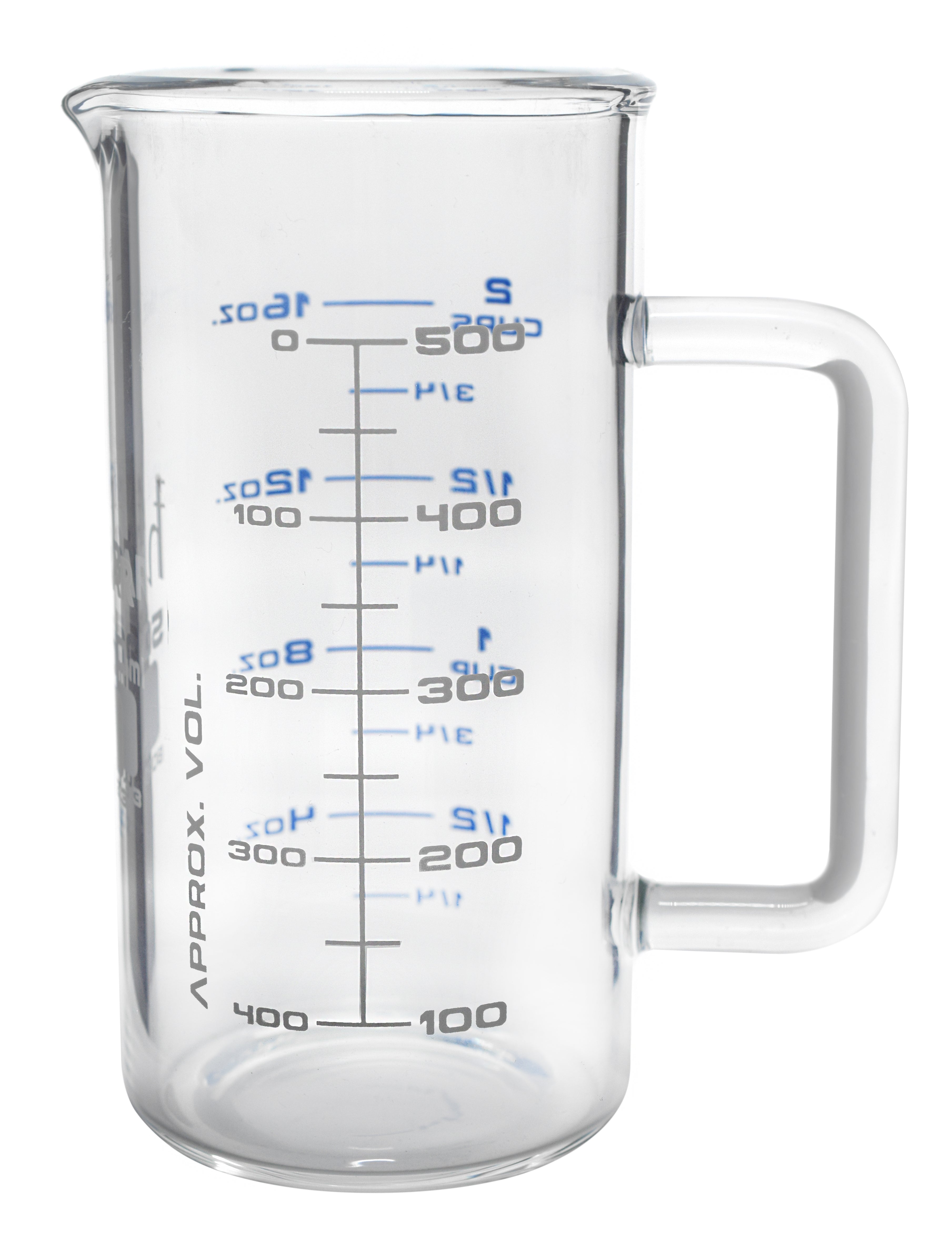 Tall Form Industrial Borosilicate 3.3 Glass Beaker Mug with Spout, 500mL