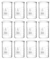 Heavy Duty Borosilicate Glass Beaker with White Graduations, 12-Pack