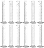 12-Pack Class A Graduated Cylinders with Hexagonal Base and Spout, 25mL, White Graduations, Borosilicate Glass