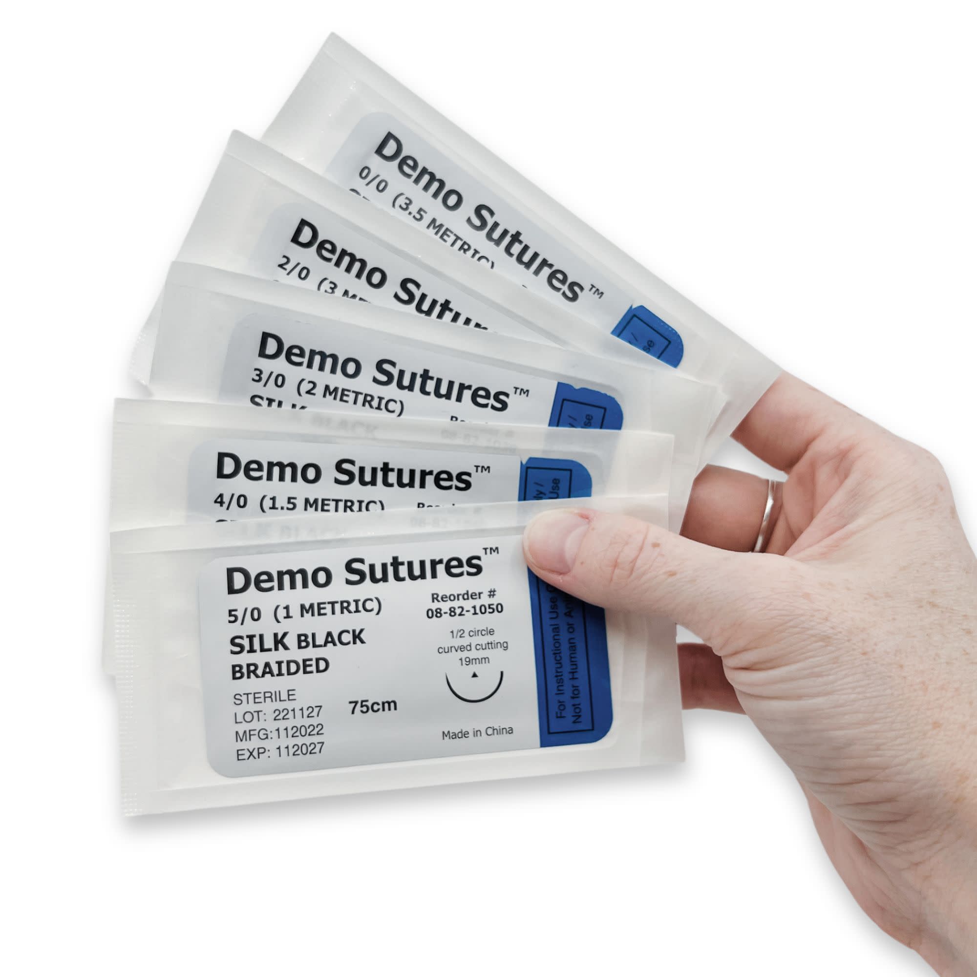 5-Piece Silk Practice Suture Set, Sizes 0/0 to 5/0, 75cm