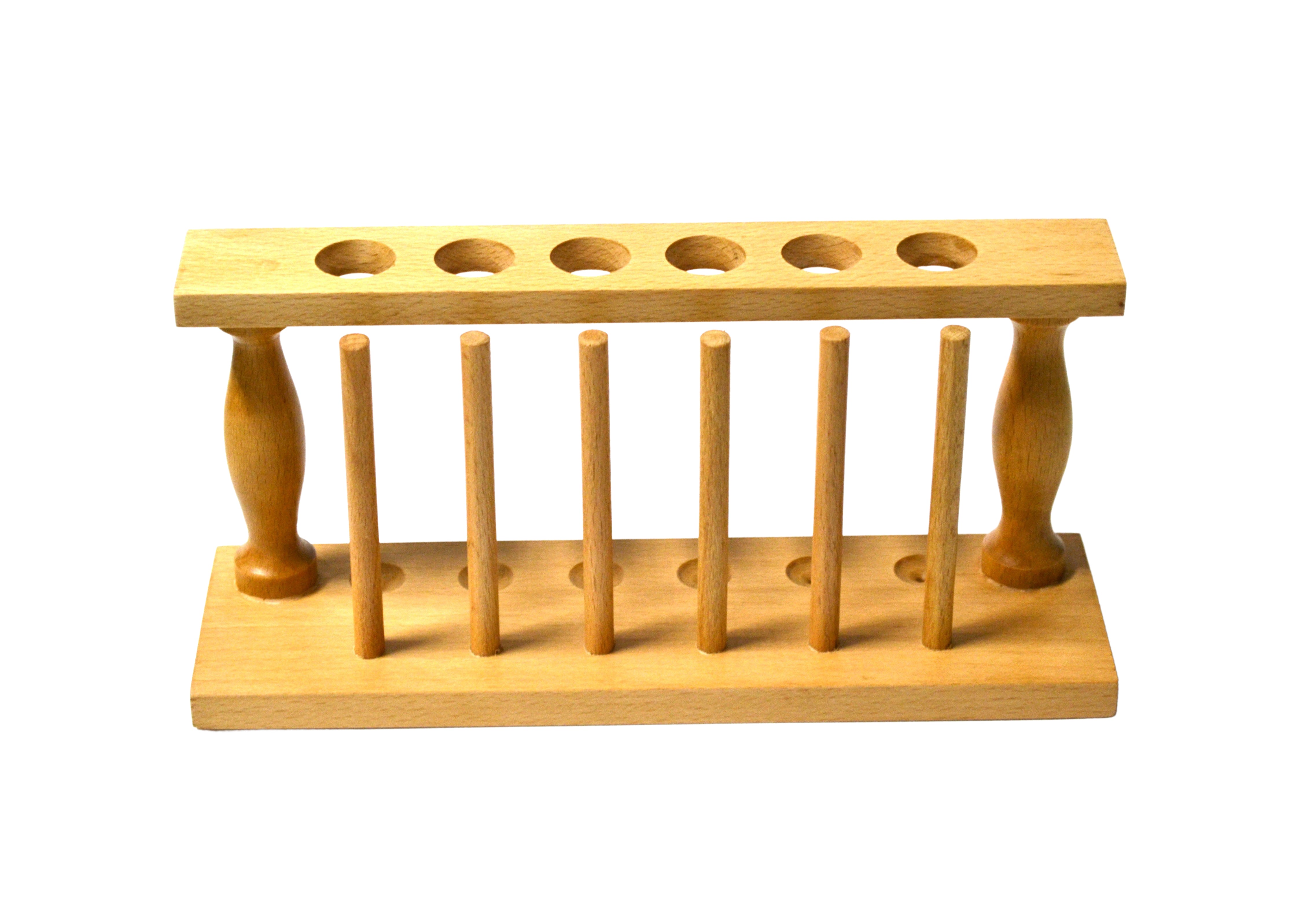 6-Hole Premium Wooden Test Tube Rack with Pins, 9.4", for 25mm Tubes