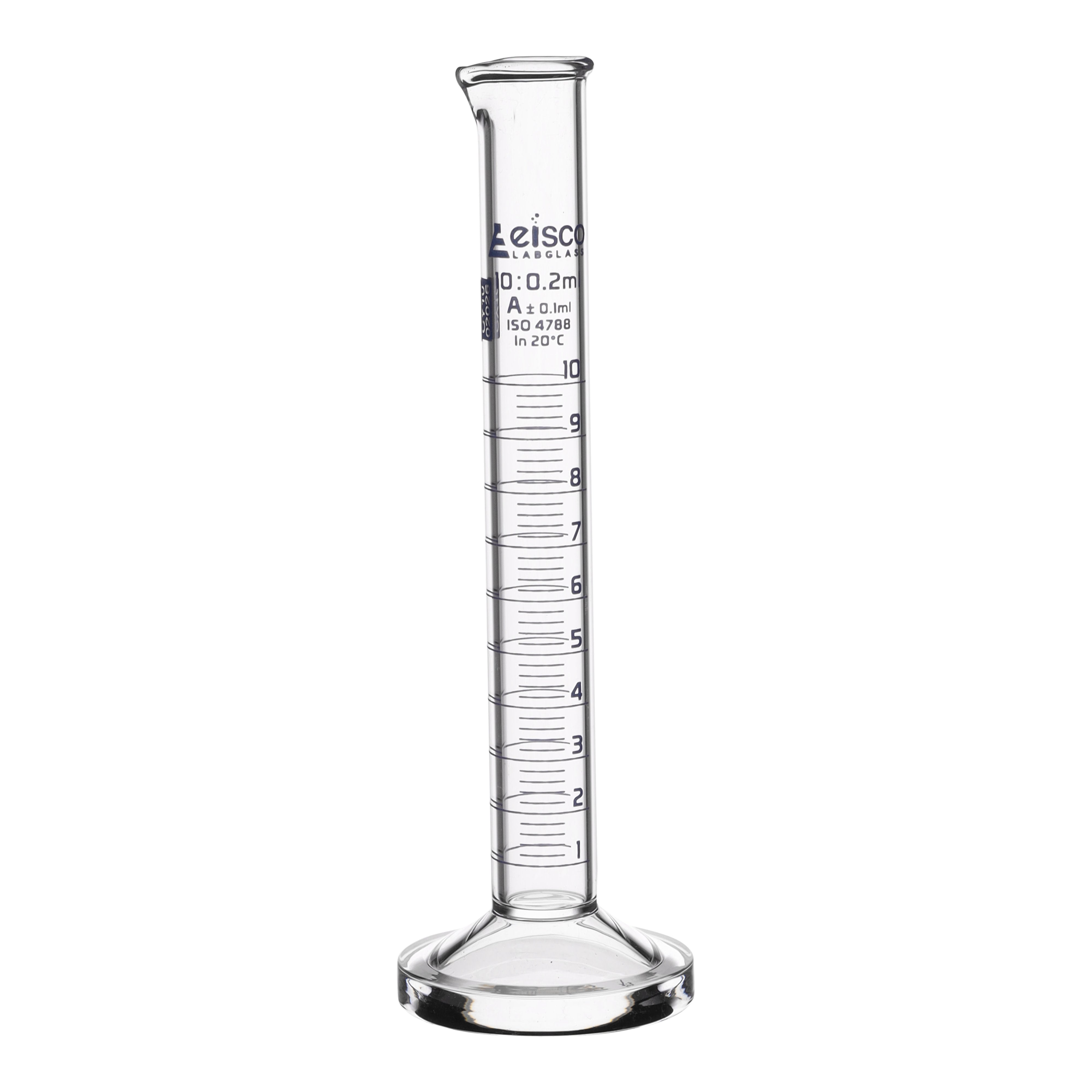 Class A Borosilicate Glass Graduated Cylinder with Round Base, Blue Graduations