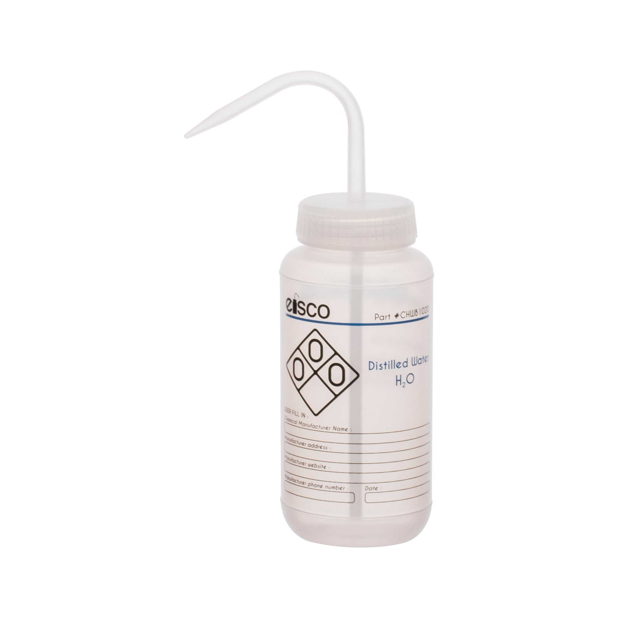 Distilled Water Wash Bottle, LDPE, 2-Color Label, 500mL