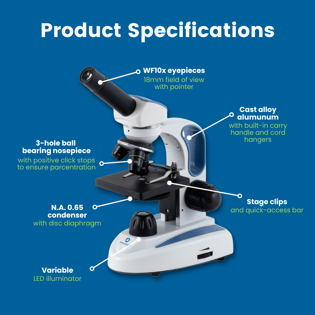 Accu-Scope Student Monocular Compound Microscope, EXM-50, 40-400X