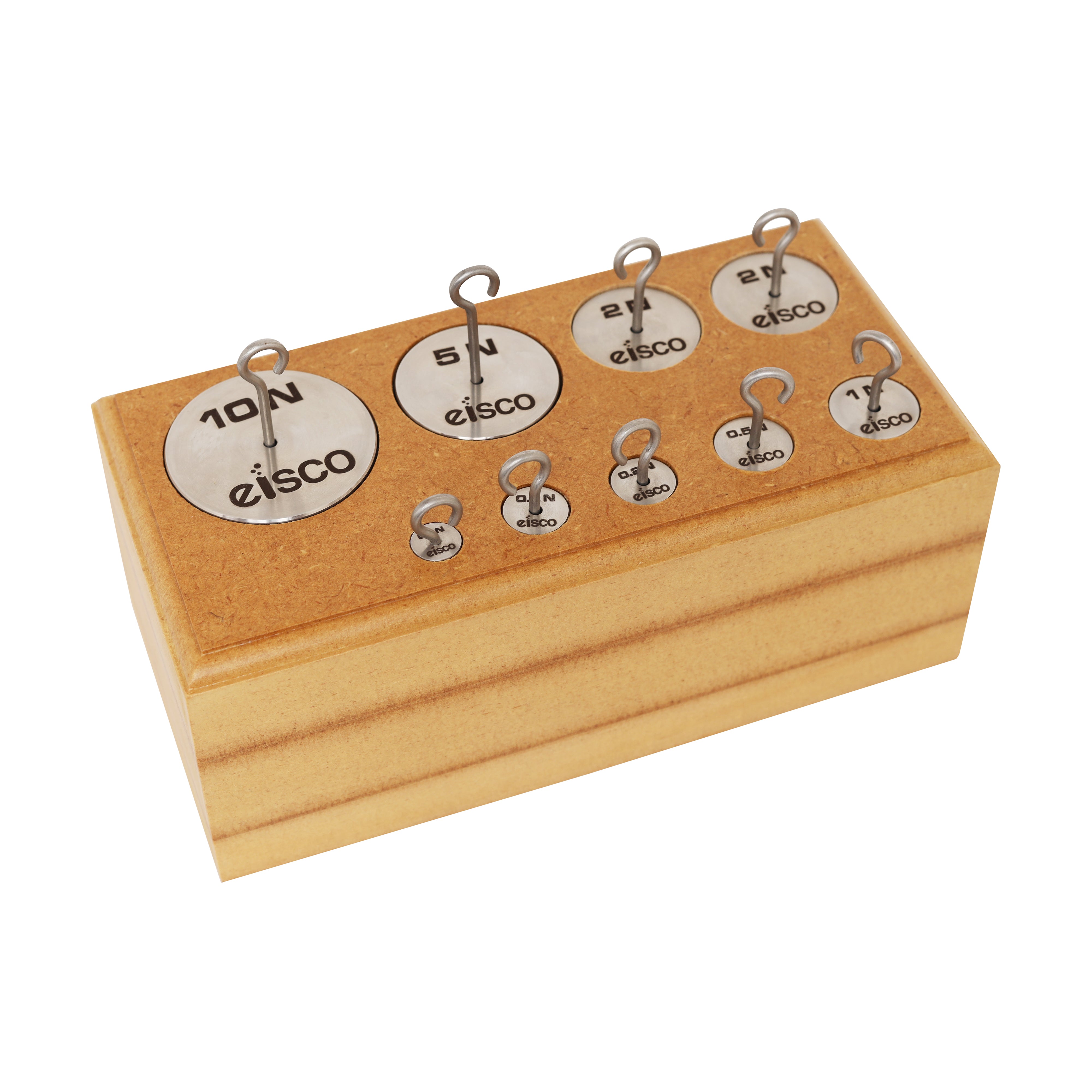 9-Piece Stainless Steel Hooked Weight Set in Newtons
