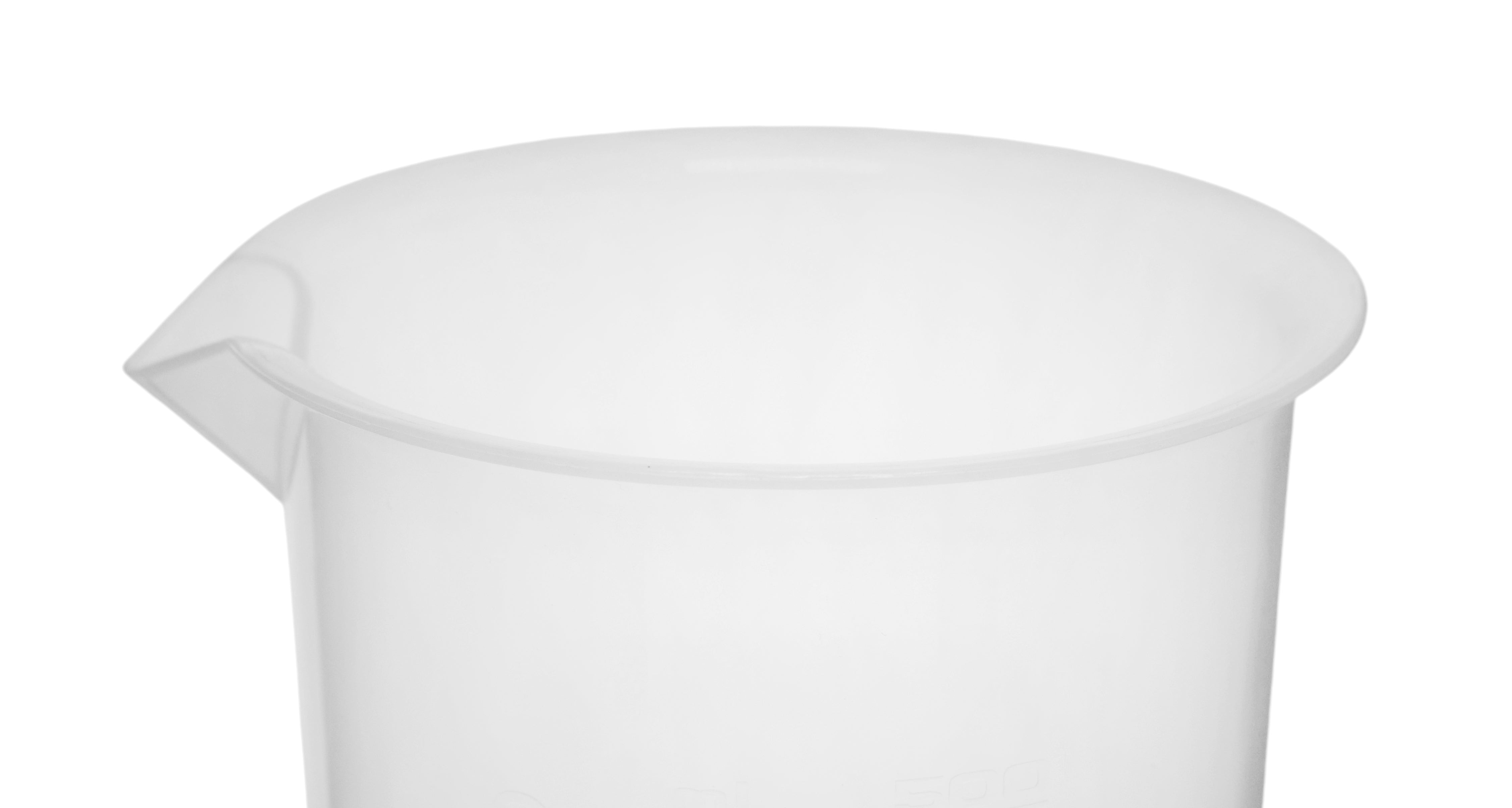 4-Pack Euro Design Polypropylene Beakers with Raised Graduations and Tapered Spout, 500mL