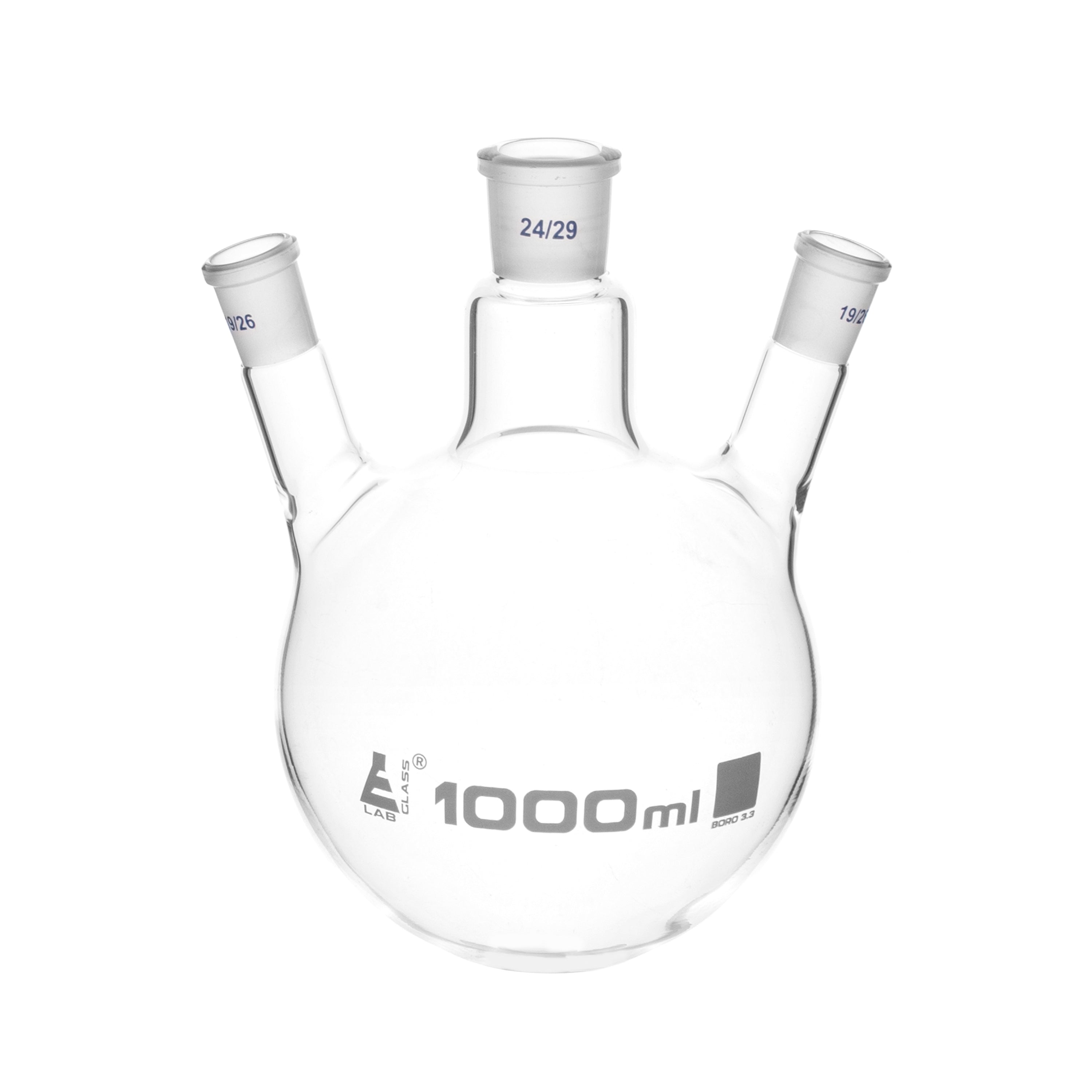 Round Bottom Three-Angled-Neck Borosilicate Glass Distillation Flask