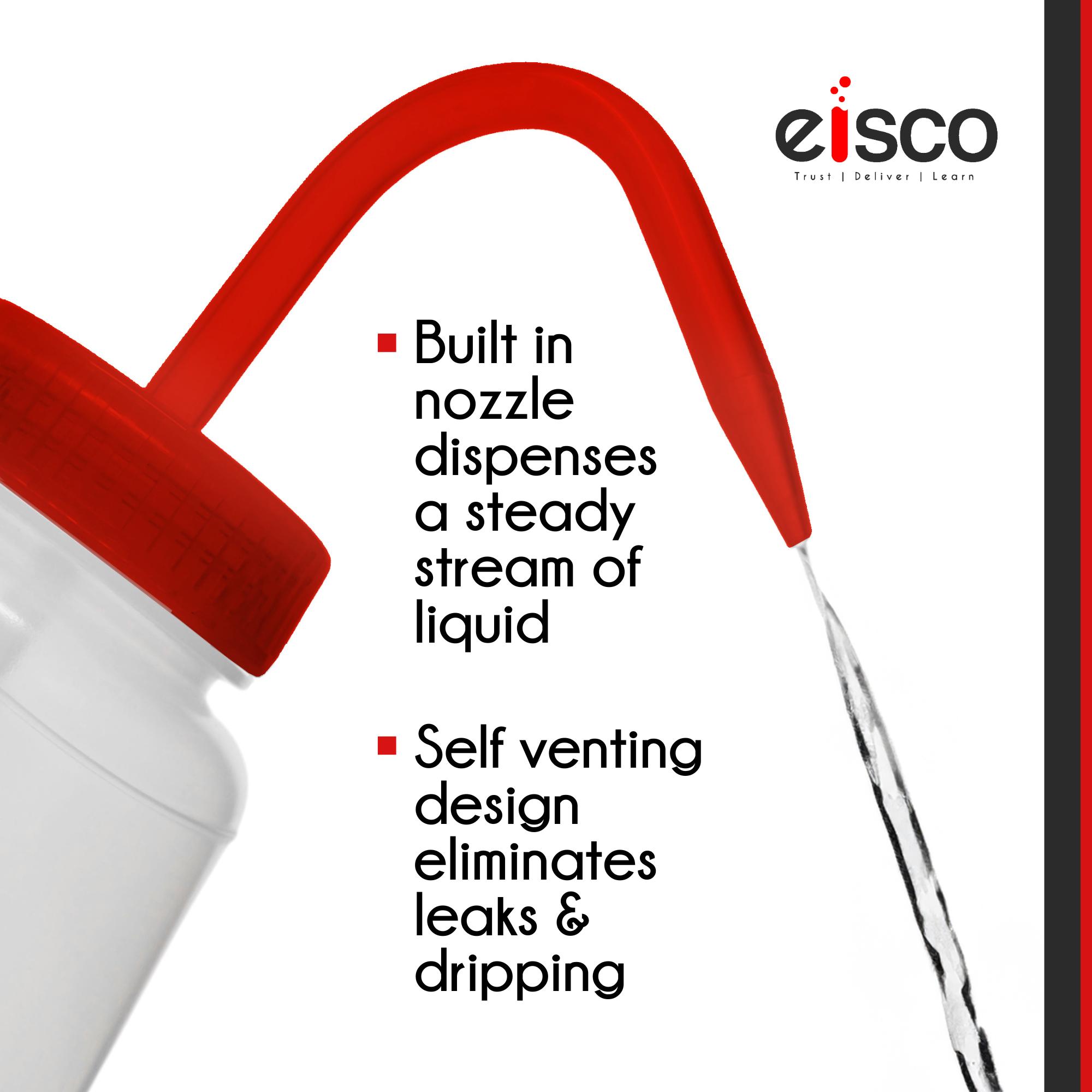 Wash Bottle for Acetone, 500ml - Labeled with Color Coded Chemical & Safety Information - Wide Mouth, Self Venting, Low Density Polyethylene - Eisco Labs