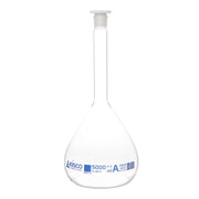 Volumetric Flask, 5000mL - Class A - Borosilicate Glass, Polyethylene Stopper, 34/35 Socket - QR Code Marking for Calibration Certificate