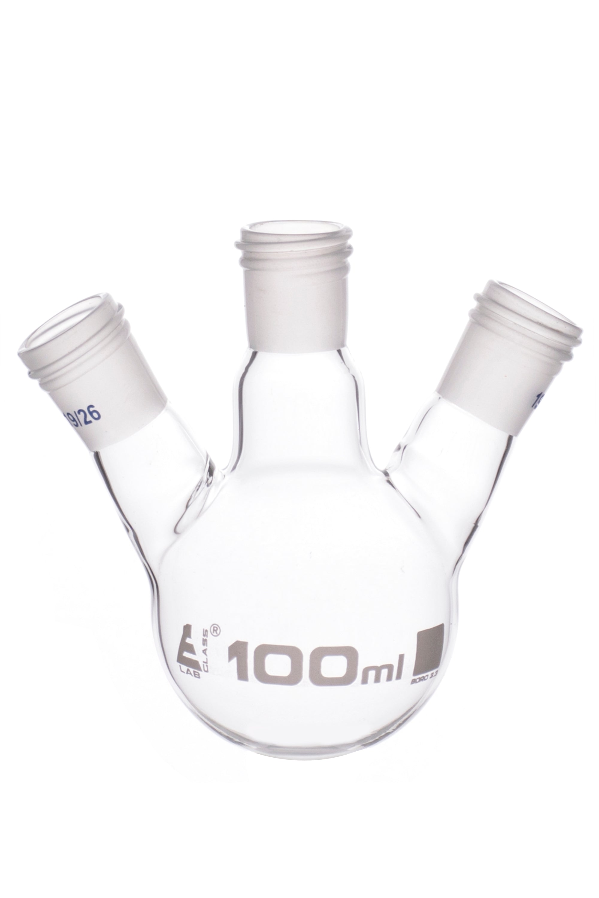 Three-Neck Borosilicate Glass Distillation Flask with Threaded Joints