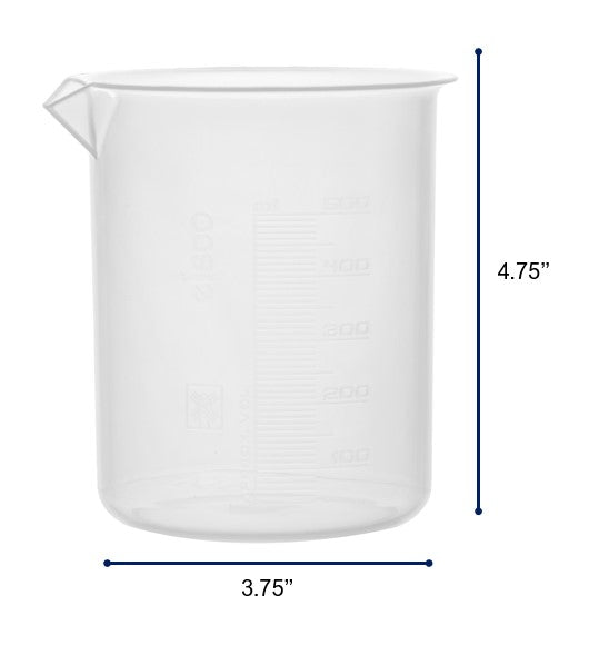 4-Pack Euro Design Polypropylene Beakers with Raised Graduations and Tapered Spout, 500mL