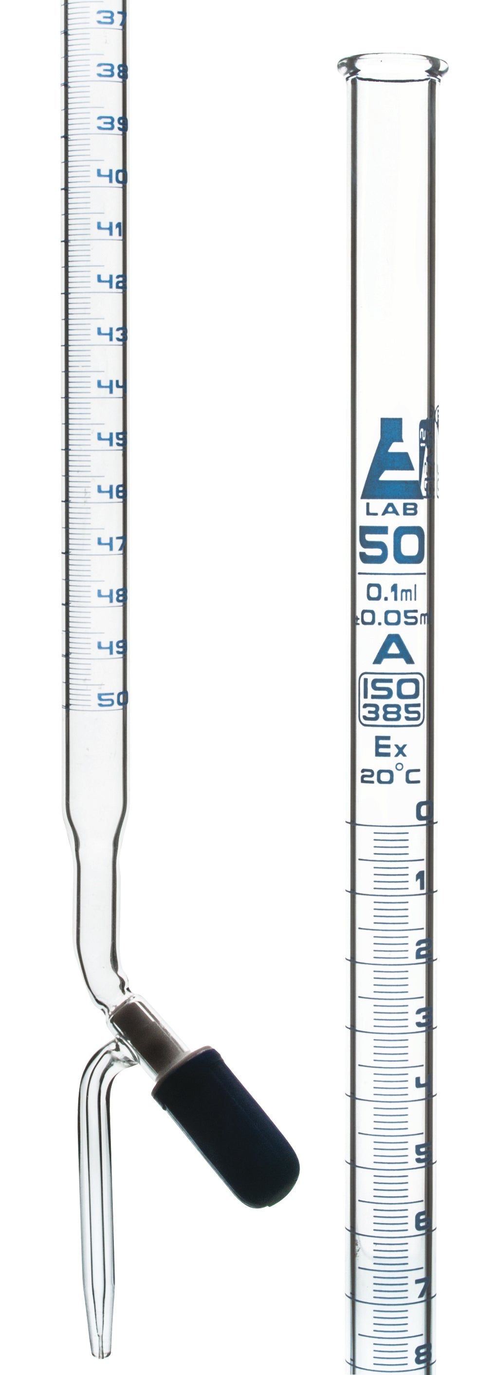 Class A Burette with PTFE Needle Valve Rotaflow Stopcock, 50mL, DIN ISO 385, Borosilicate Glass