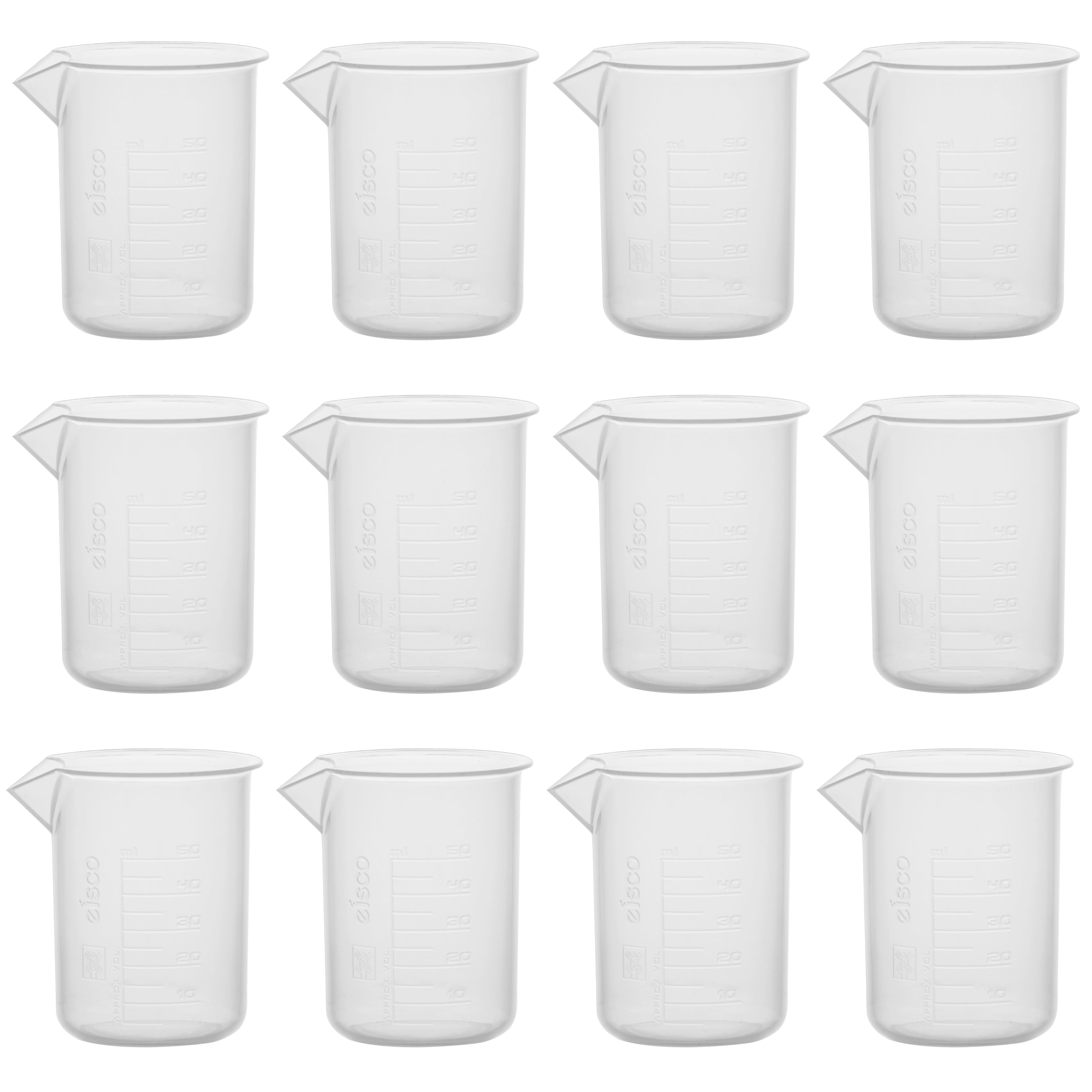 Polypropylene Beaker with Raised Graduations and Tapered Spout, 12-Pack