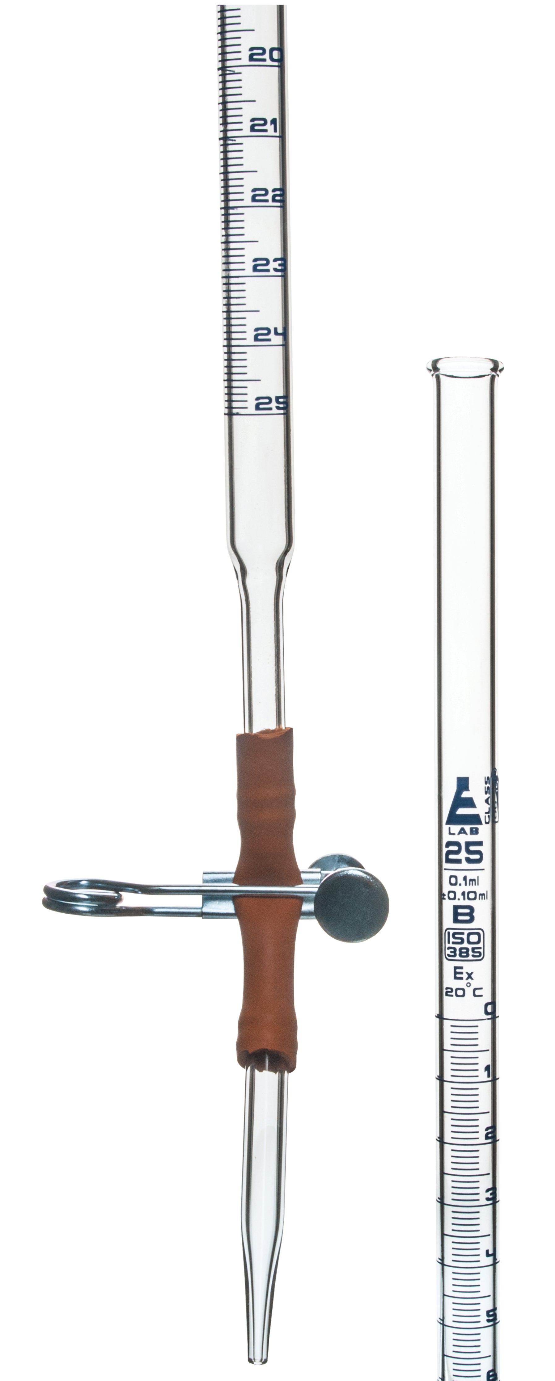 Class B Borosilicate Glass Burette with Pinch Clip