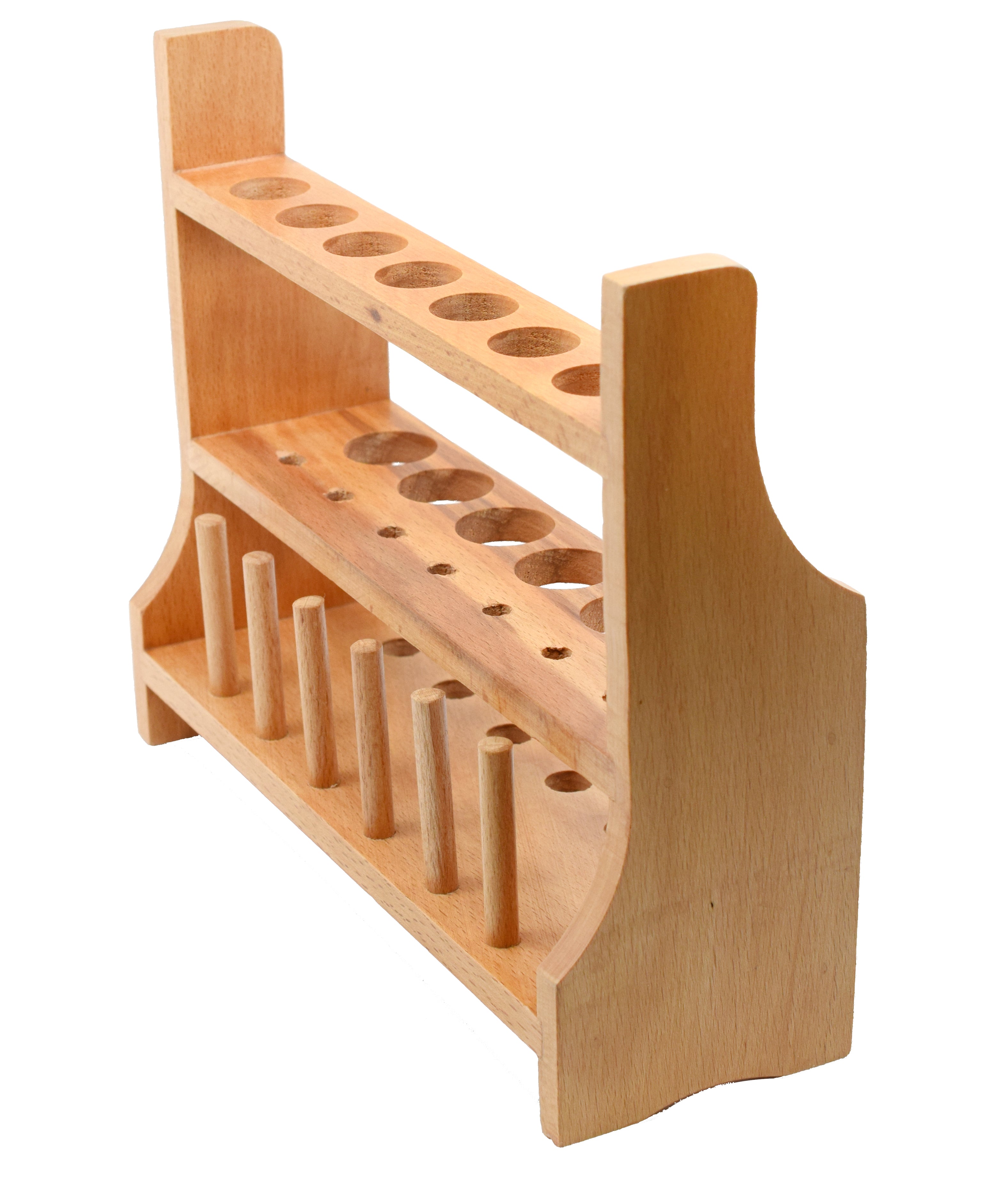 13-Tube Wooden Test Tube Rack with Draining Pins, 10.25" Wide