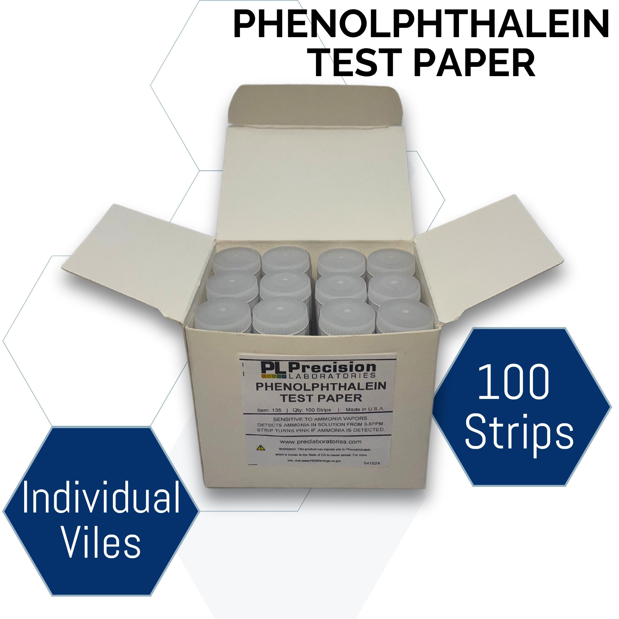 Phenolphthalein Ammonia Detection Test Paper, 100 Strips
