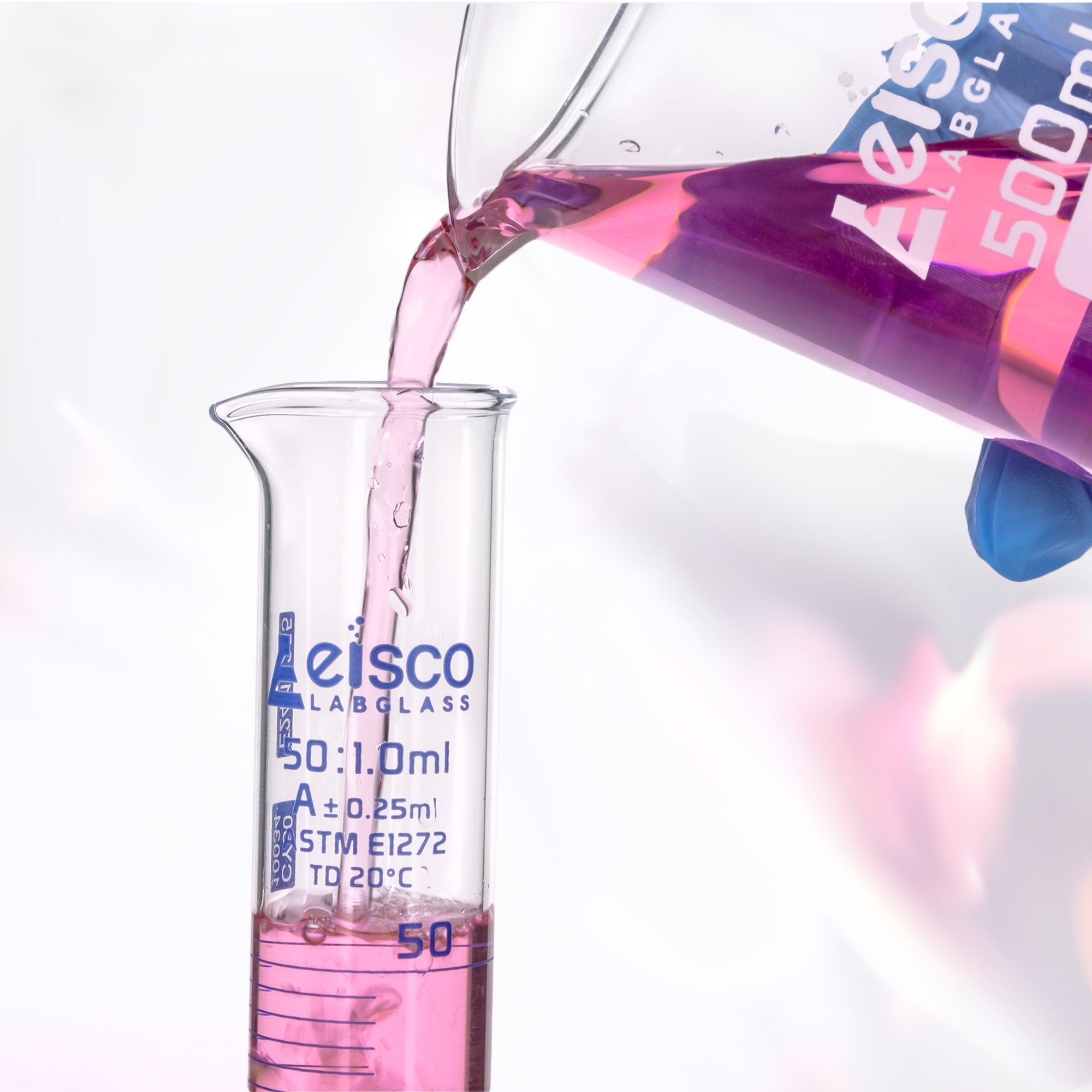 ASTM E1272 Class A Serialized Graduated Cylinder with Hex Base and Guard, 50mL, Autoclavable, Borosilicate 3.3 Glass