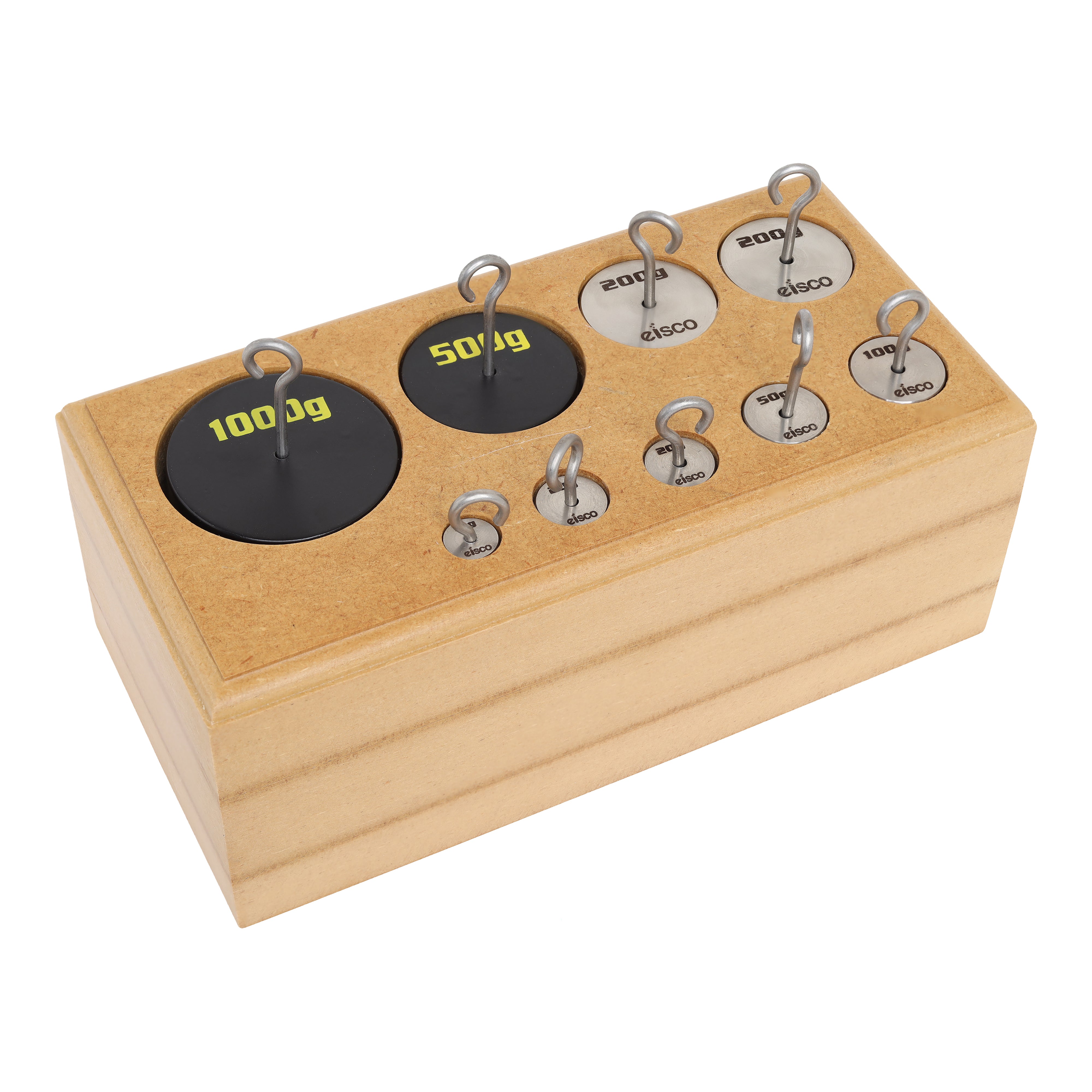 9-Piece Stainless Steel Hooked Weight Set, 10-1000g, with Wooden Storage