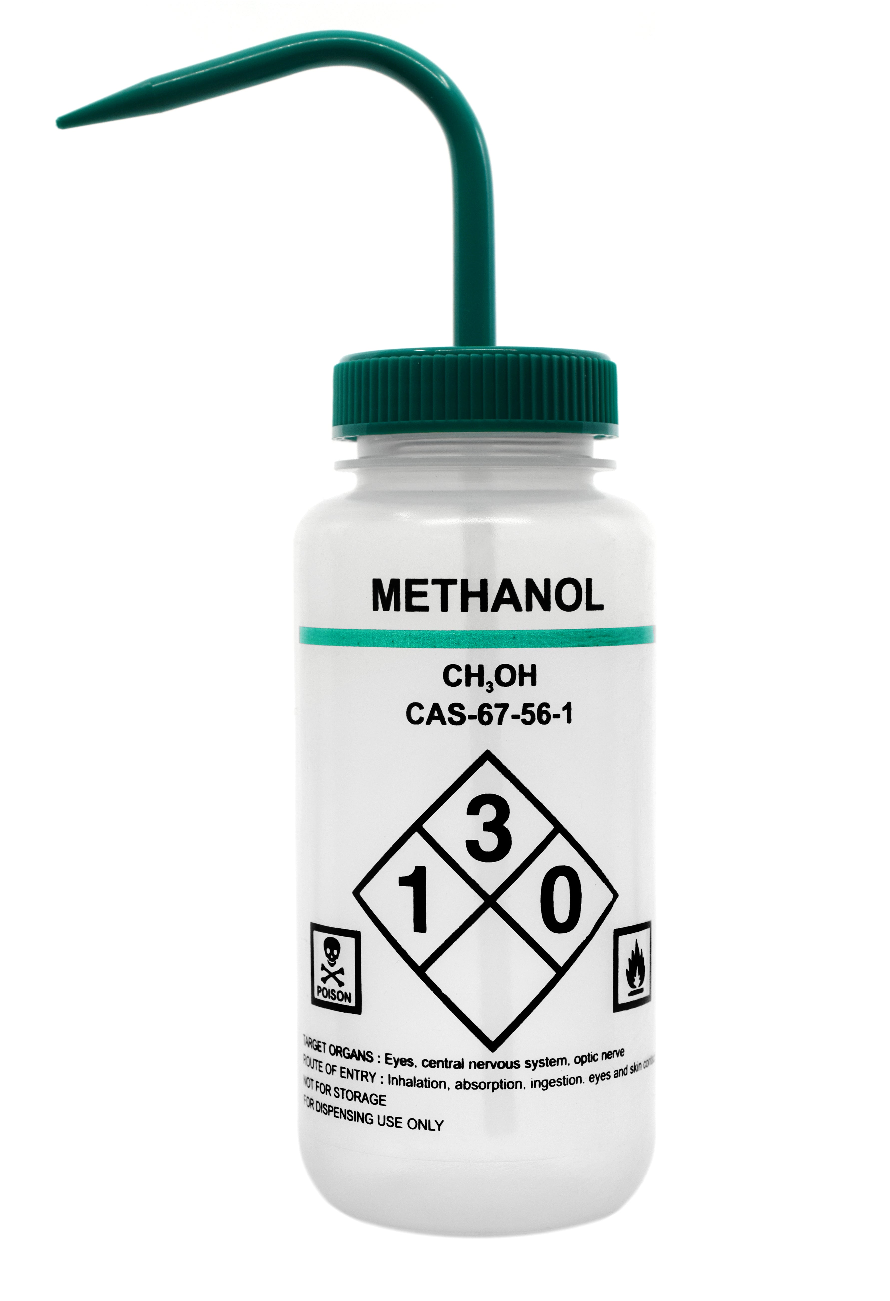 Green Color-Coded Self-Venting LDPE Methanol Wash Bottle, 500mL
