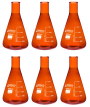 Narrow Neck Amber Borosilicate Glass Erlenmeyer Flask, 6-Pack