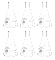 ASTM Narrow Neck Borosilicate Glass Erlenmeyer Flask with Dual Scale, 6-Pack